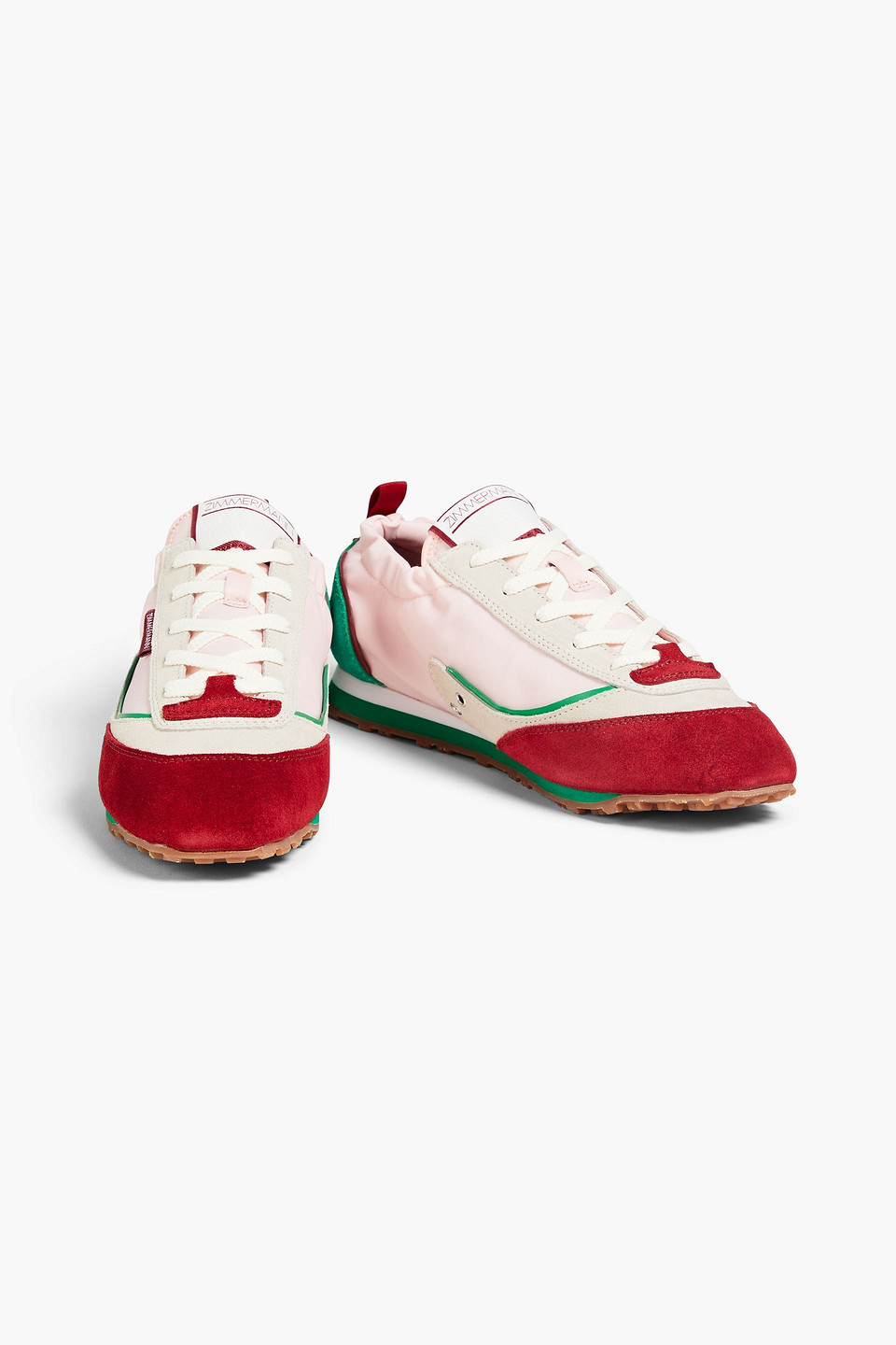 Shop Zimmermann Color-block Twill And Suede Sneakers In Baby Pink