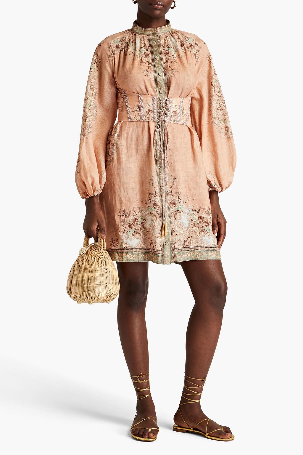 ZIMMERMANN Belted printed linen mini dress