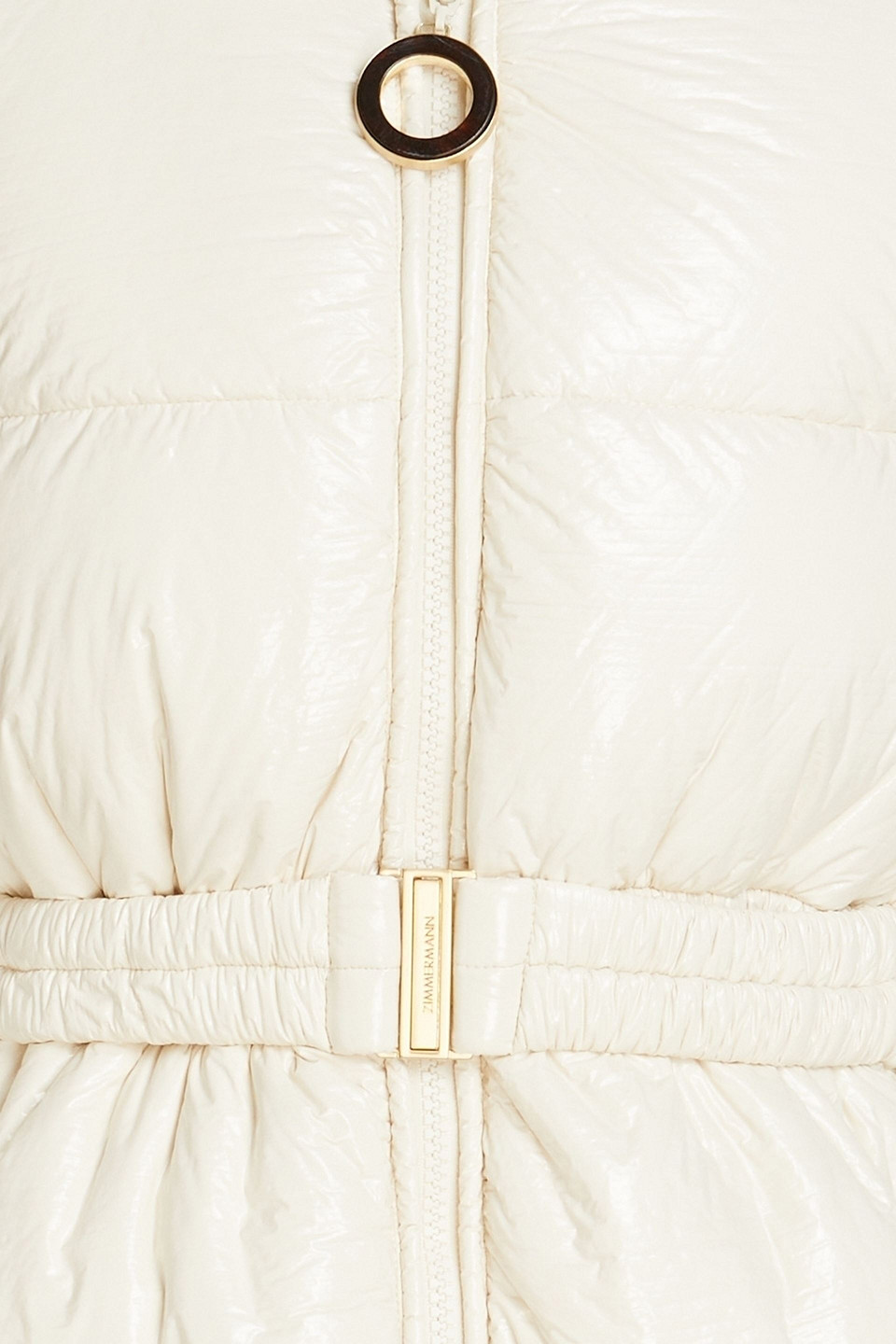 Zimmermann Belted Quilted Vinyl Down Coat In Cream