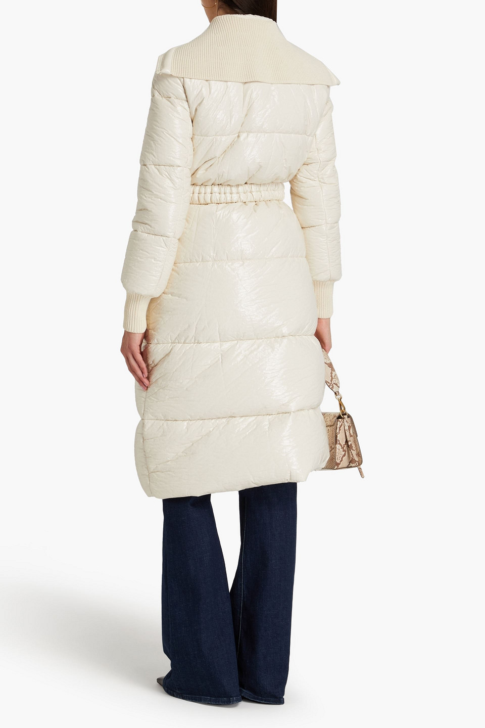 Zimmermann Belted Quilted Vinyl Down Coat In Cream