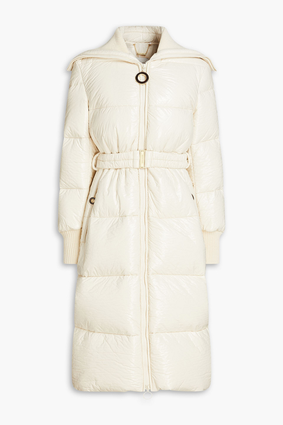 Zimmermann Belted Quilted Vinyl Down Coat In Cream