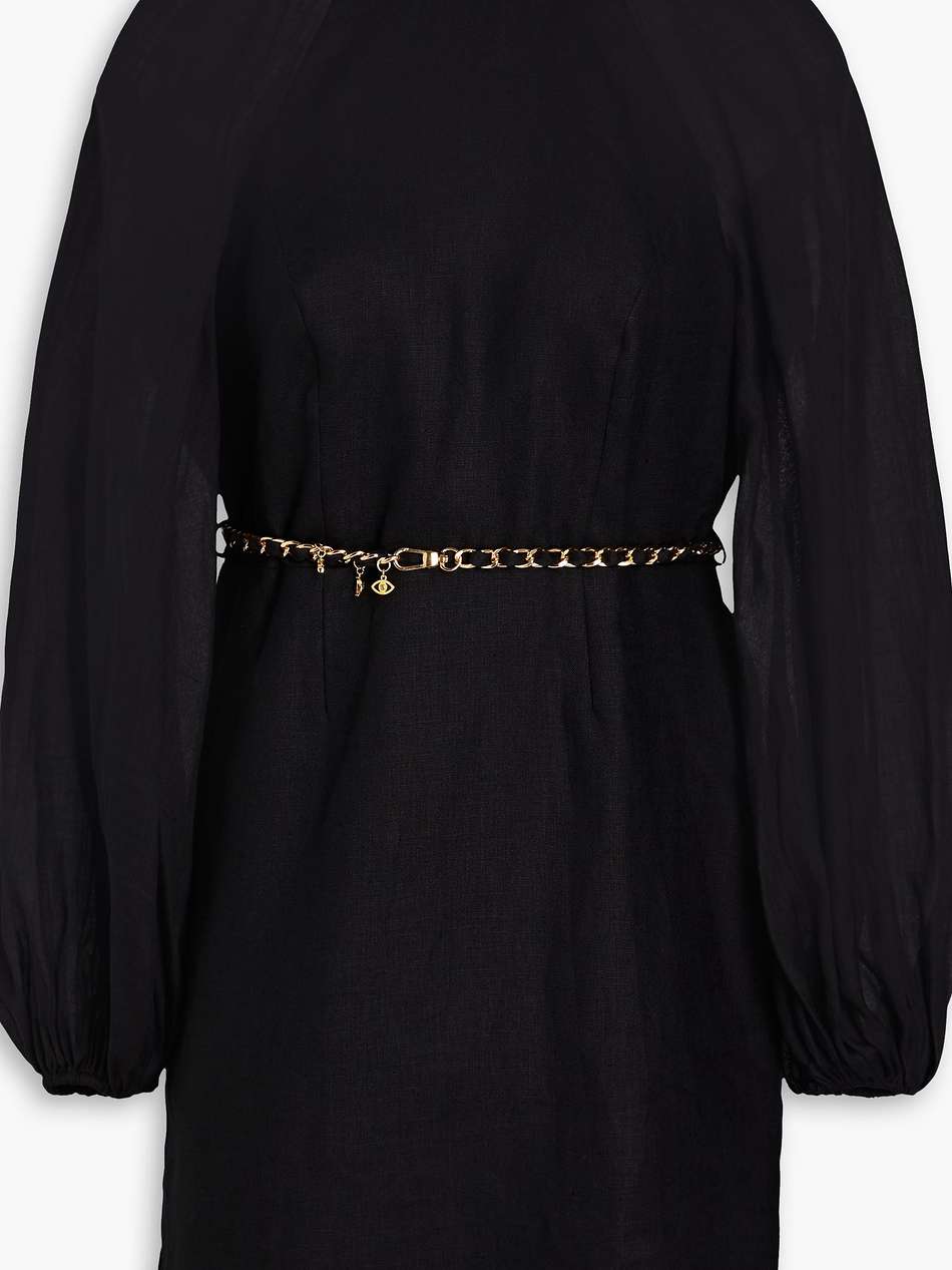 open-back embellished linen mini dress