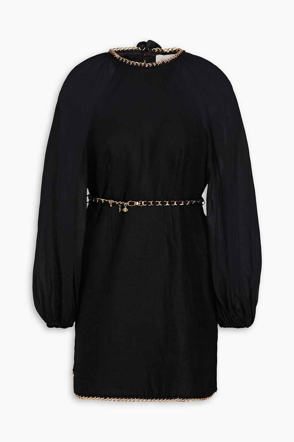 Zimmermann Open-back Embellished Linen Mini Dress In Black