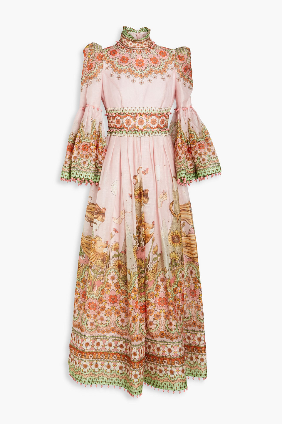 Zimmermann Maxikleid Aus Einer Leinen-seidenmischung Mit Print Und Zierperlen In Baby Pink