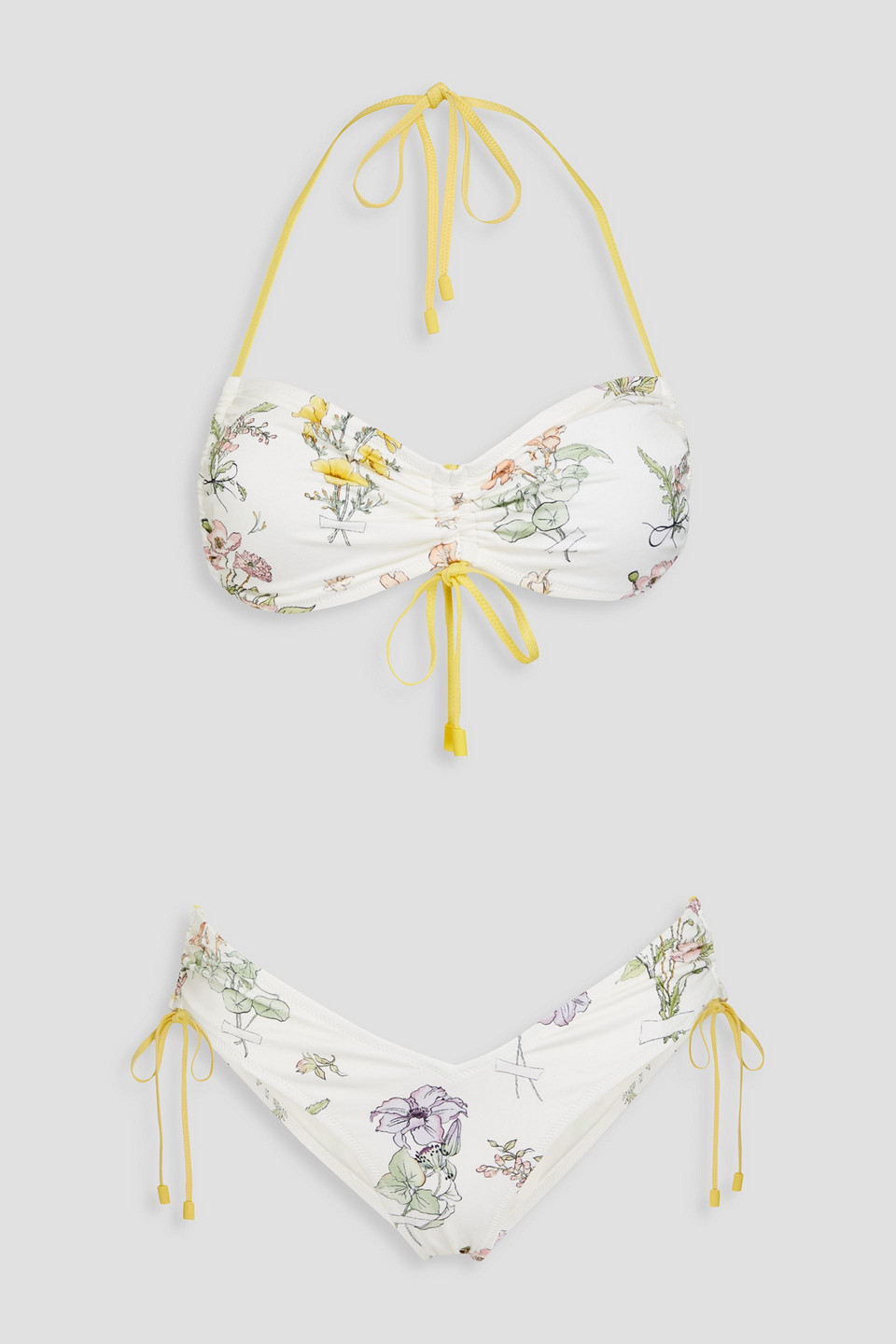 Zimmermann Bandeau-bikini Mit Blumenprint Und Raffungen In White