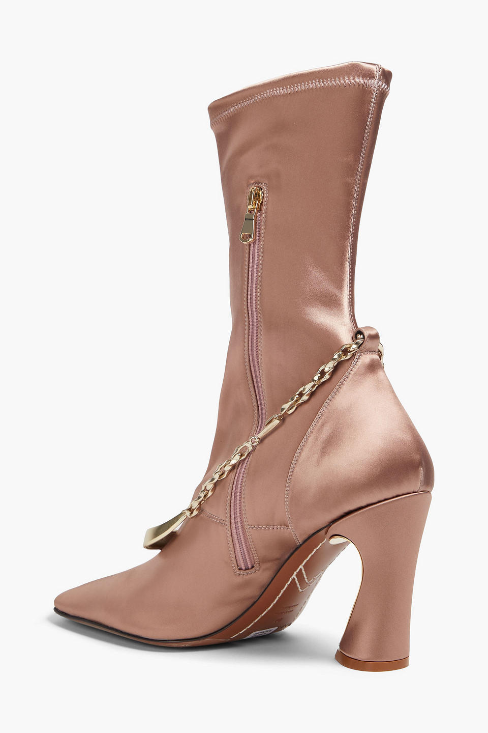 Shop Zimmermann Chain-embellished Satin Sock Boots In Antique Rose