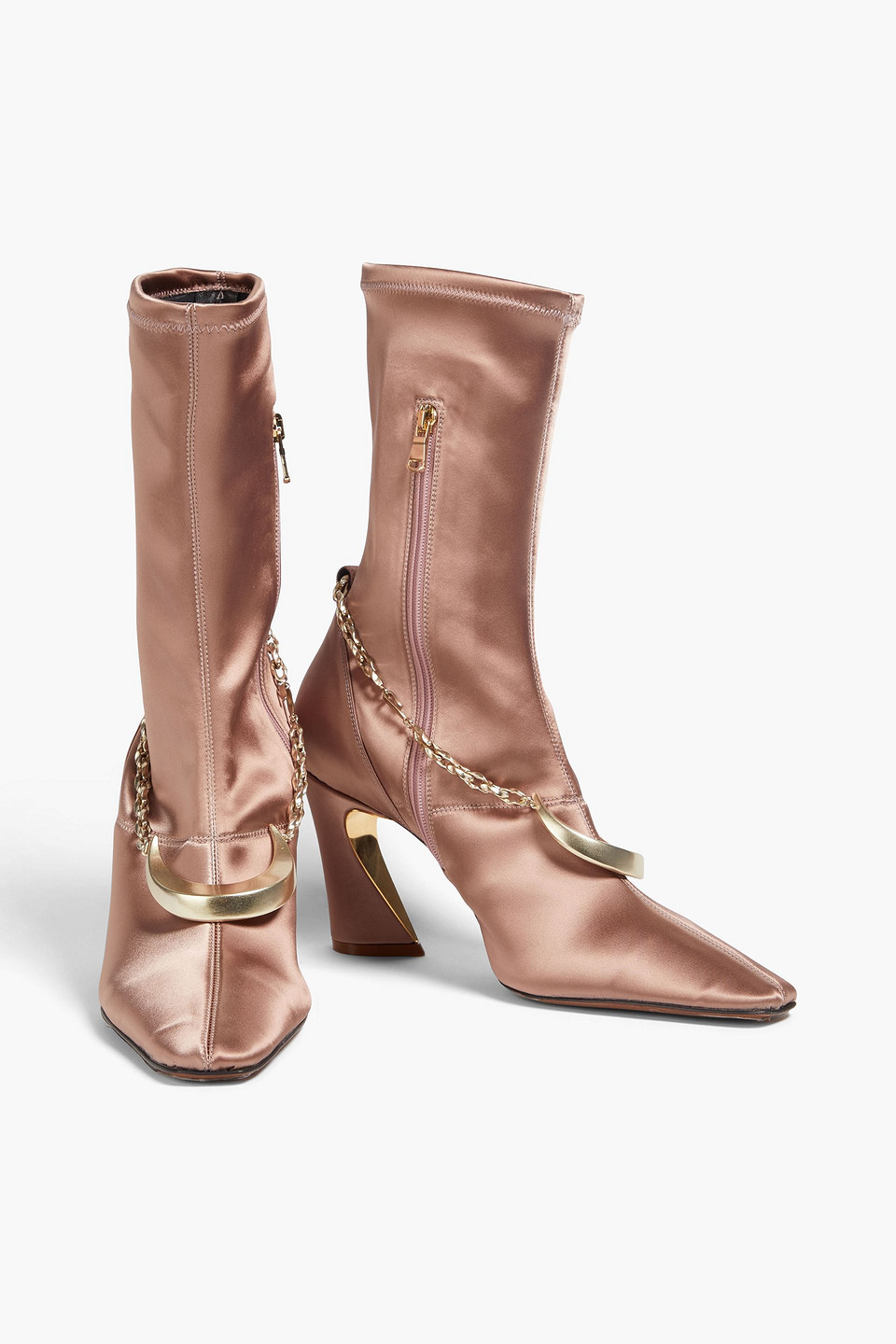 Shop Zimmermann Chain-embellished Satin Sock Boots In Antique Rose