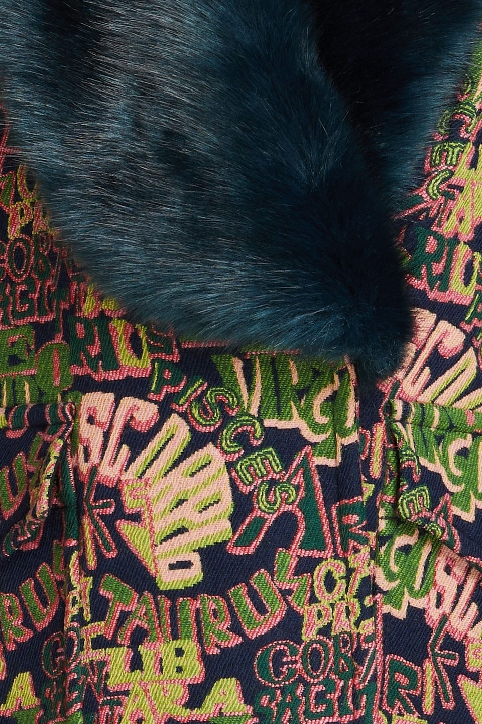 Zimmermann Faux Fur-trimmed Double-breasted Jacquard Coat In Navy