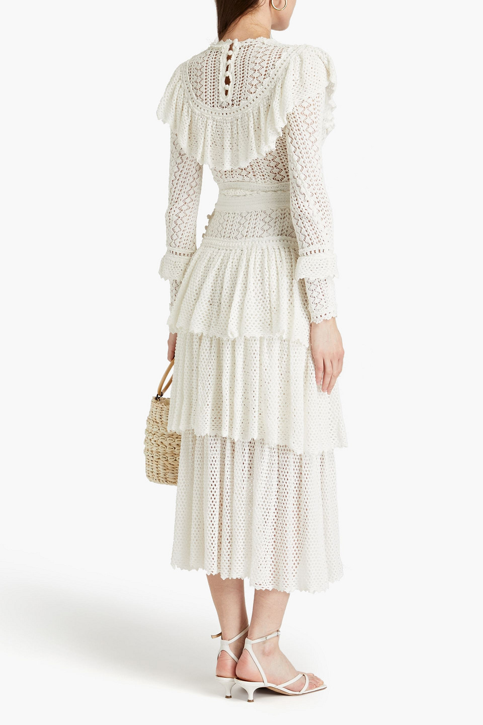 ZIMMERMANN TIERED CROCHETED COTTON MIDI SKIRT 3074457345637094654