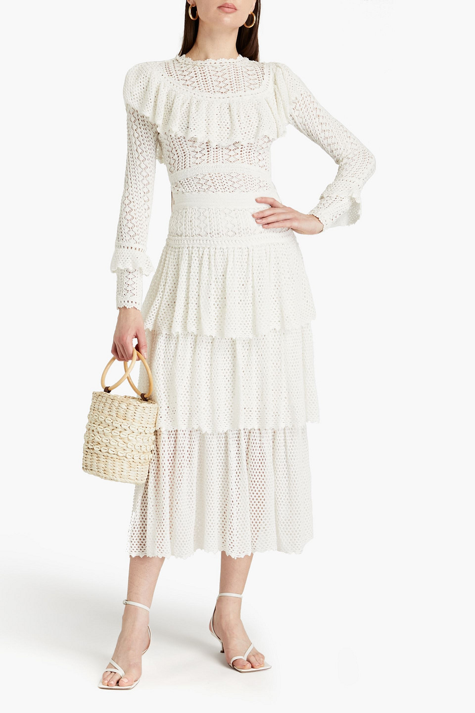 ZIMMERMANN TIERED CROCHETED COTTON MIDI SKIRT 3074457345637094654