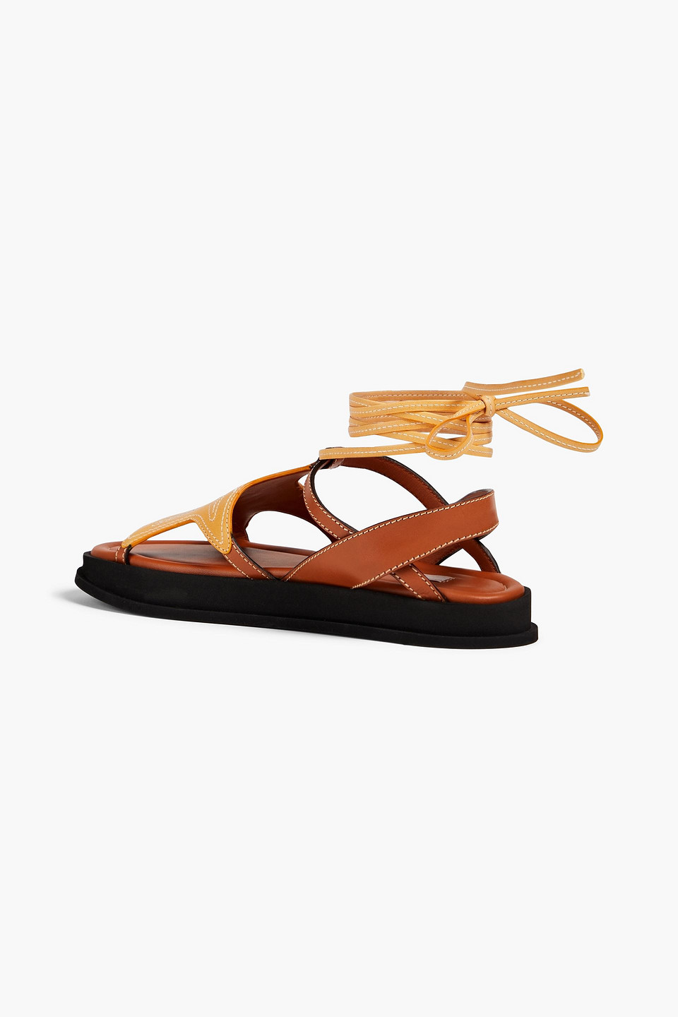 Shop Zimmermann Topstitched Leather Sandals In Camel