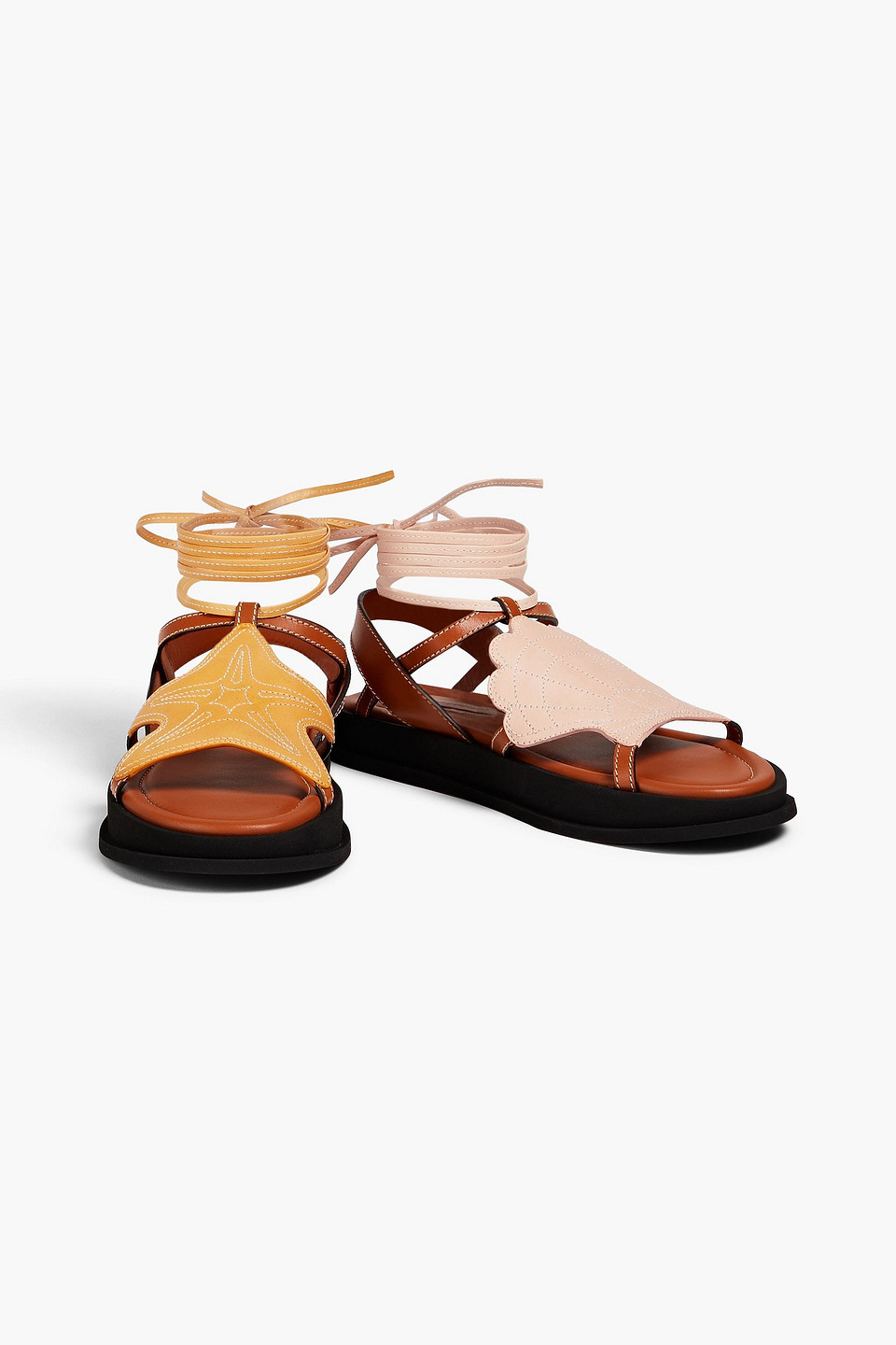 Shop Zimmermann Topstitched Leather Sandals In Camel