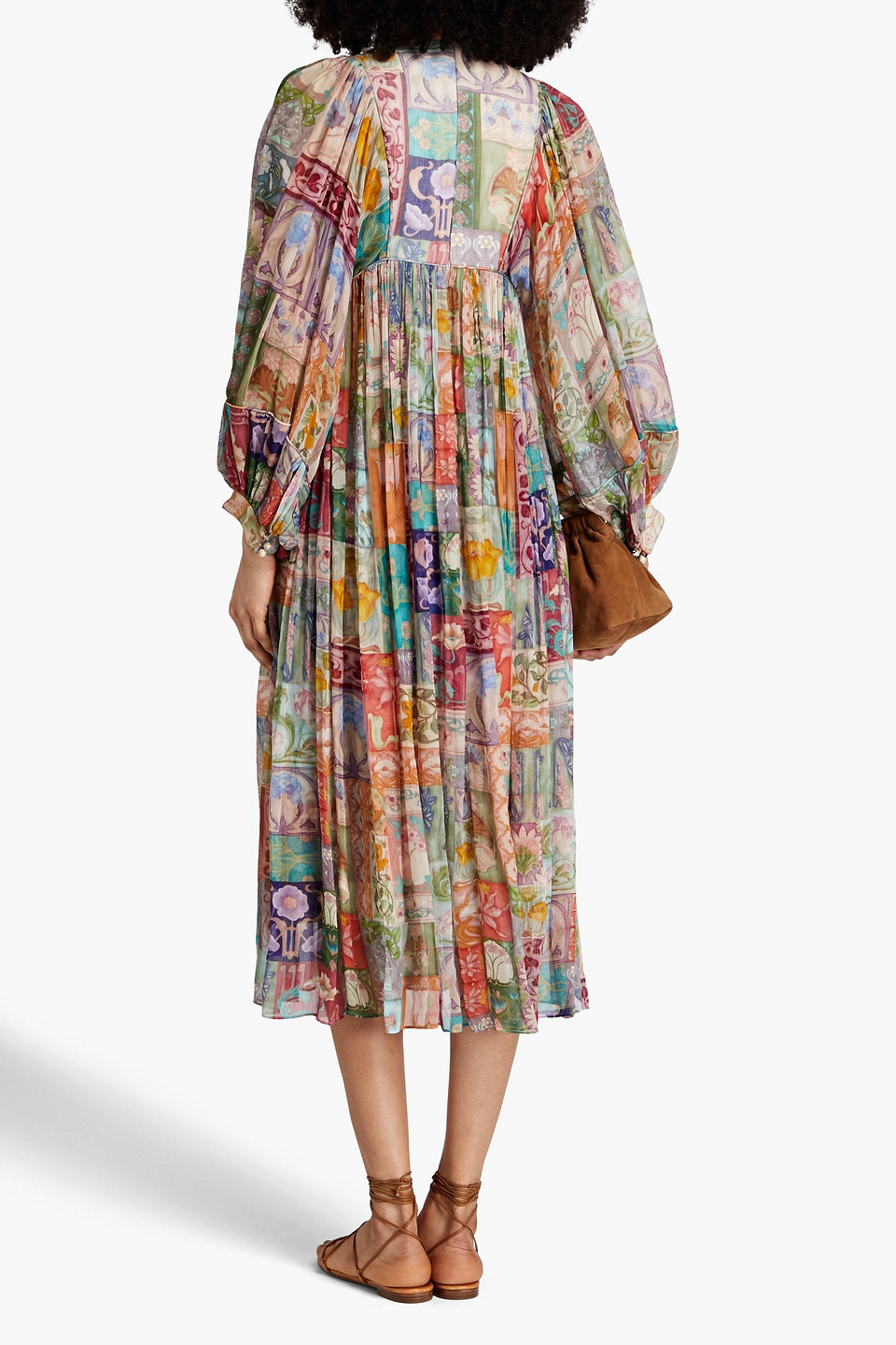 Zimmermann Gerafftes Midikleid Aus Georgette Mit Floralem Print In Leaf Green
