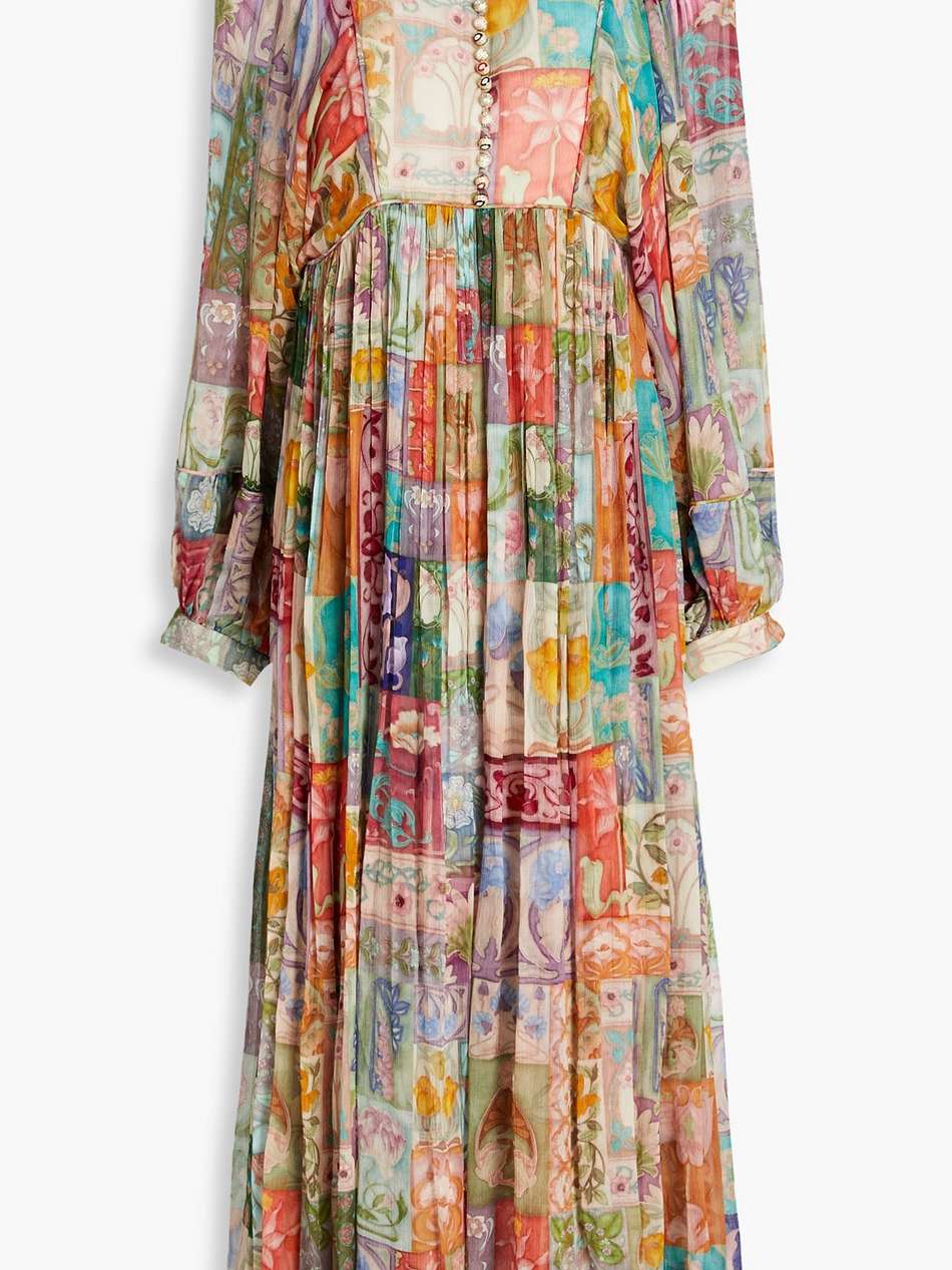 gathered floral-print georgette midi dress