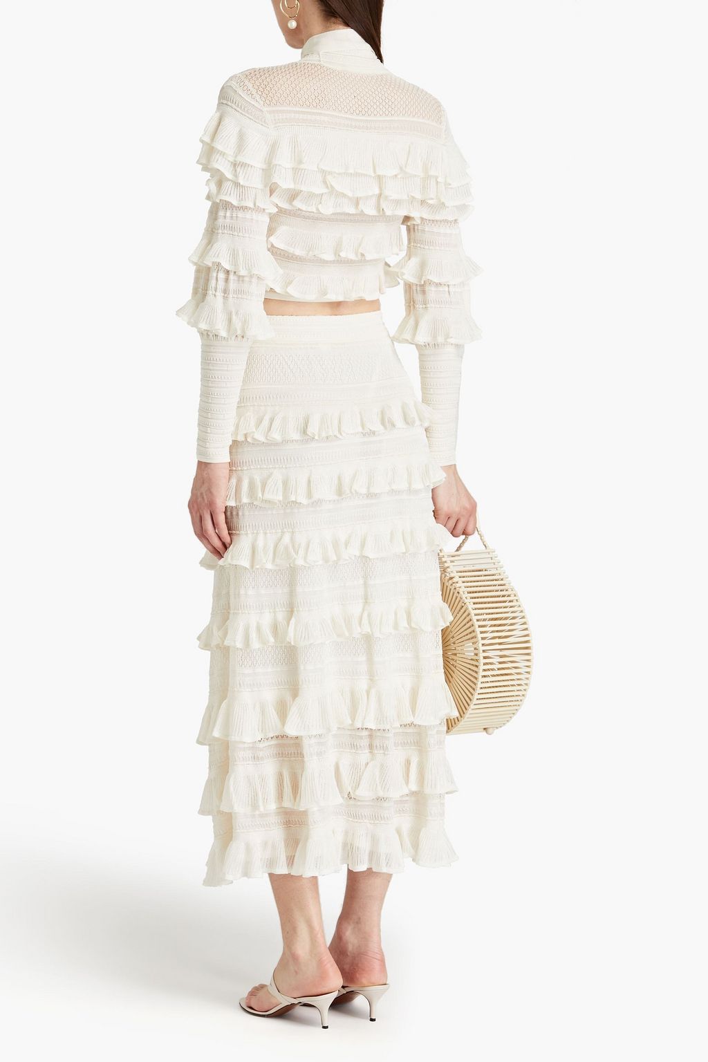 ZIMMERMANN Tiered pointelle-knit midi skirt