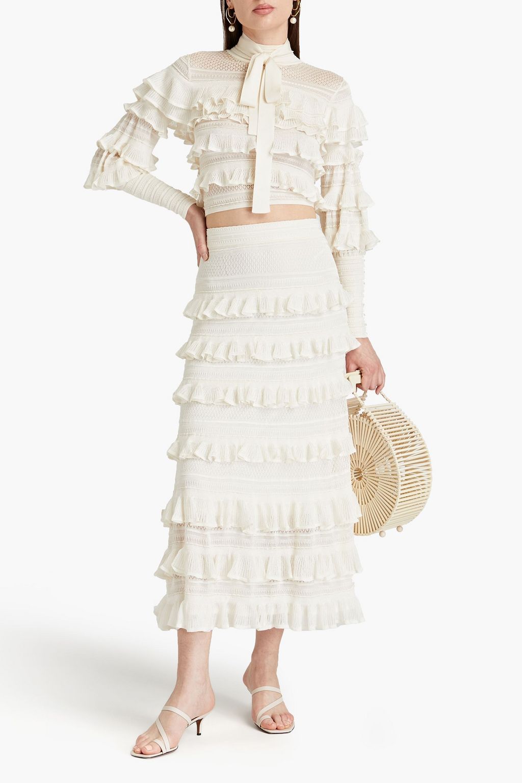 ZIMMERMANN Tiered pointelle-knit midi skirt