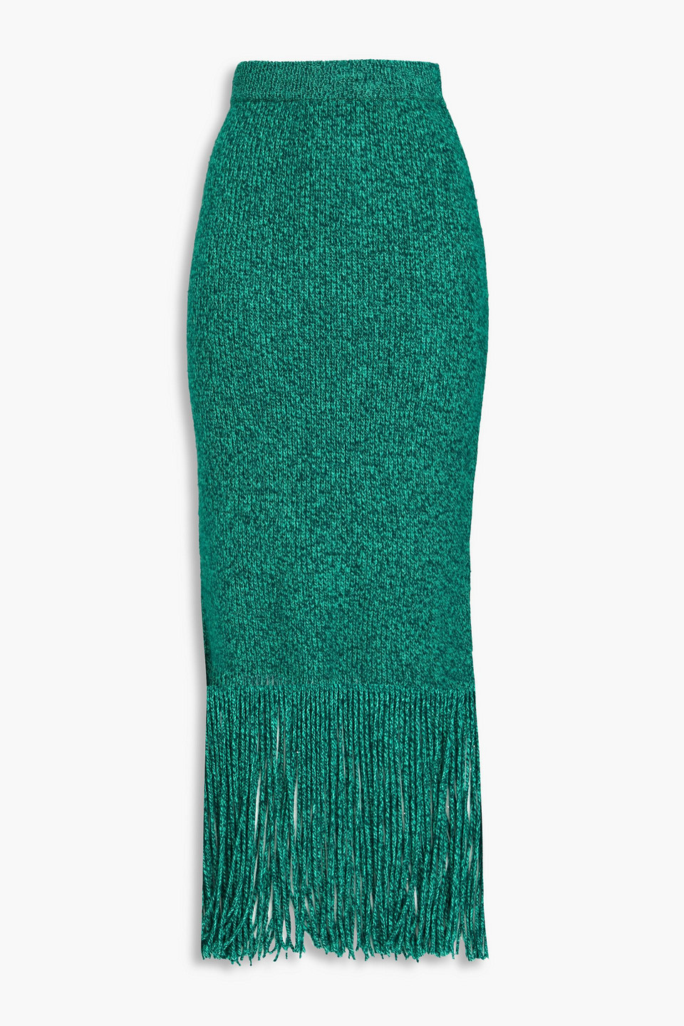 Zimmermann Fringed Cashmere And Merino Wool-blend Midi Skirt In Emerald