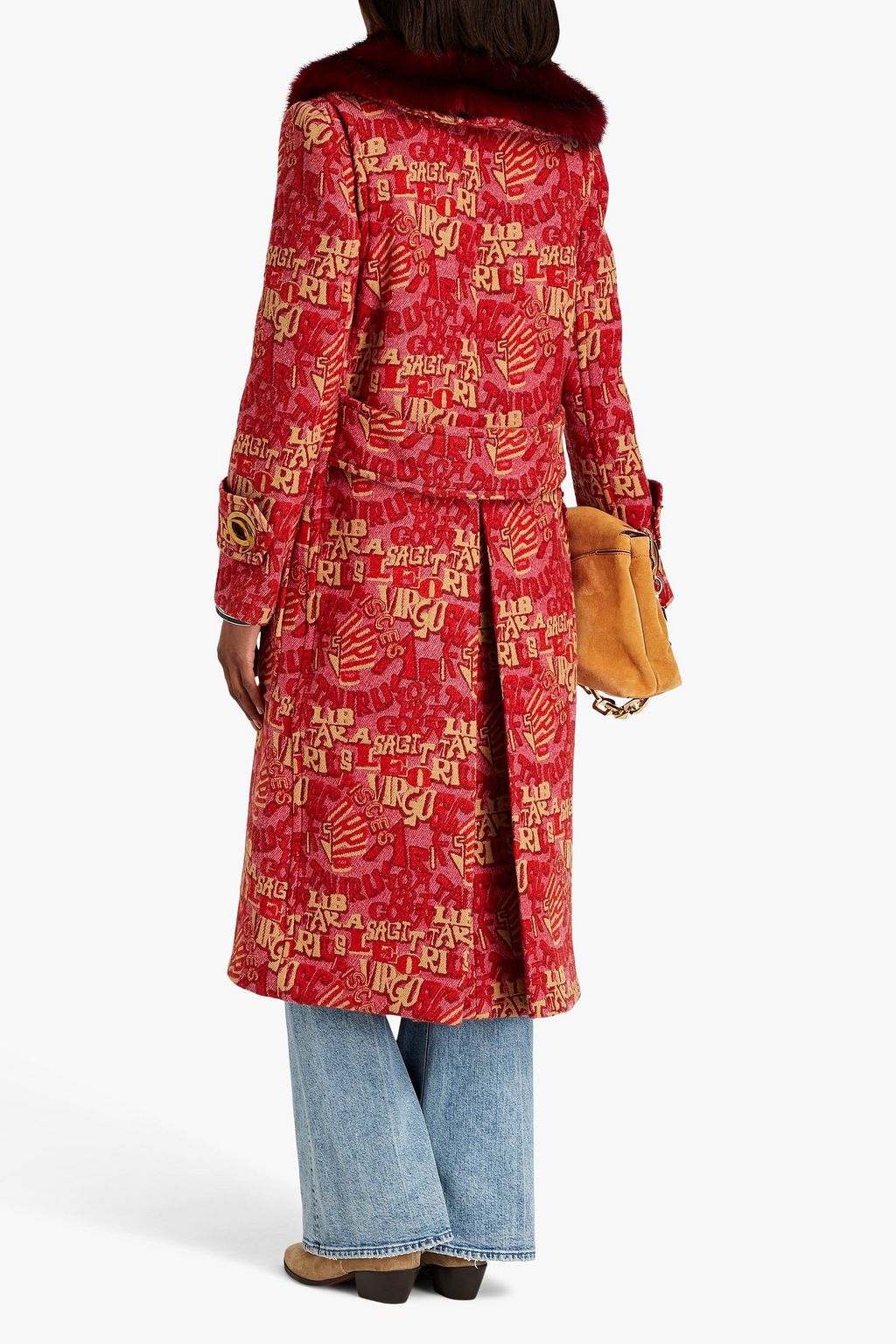 ZIMMERMANN Double-breasted faux fur-trimmed jacquard coat