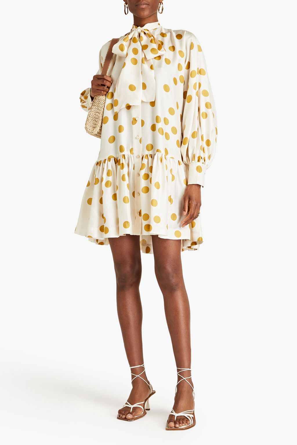 ZIMMERMANN Pussy-bow polka-dot silk-satin mini dress