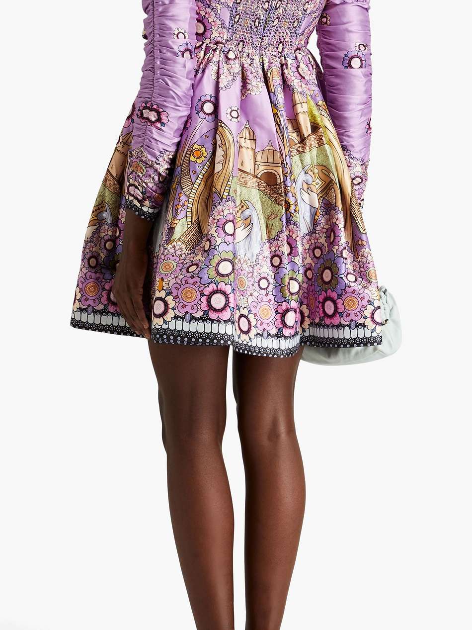 knotted printed silk mini dress