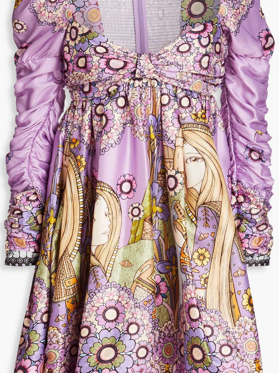 knotted printed silk mini dress