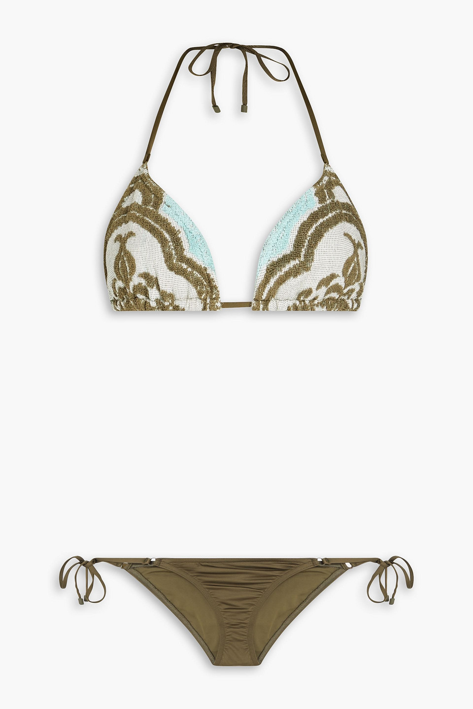 Zimmermann Jacquard Triangle Bikini In Army Green