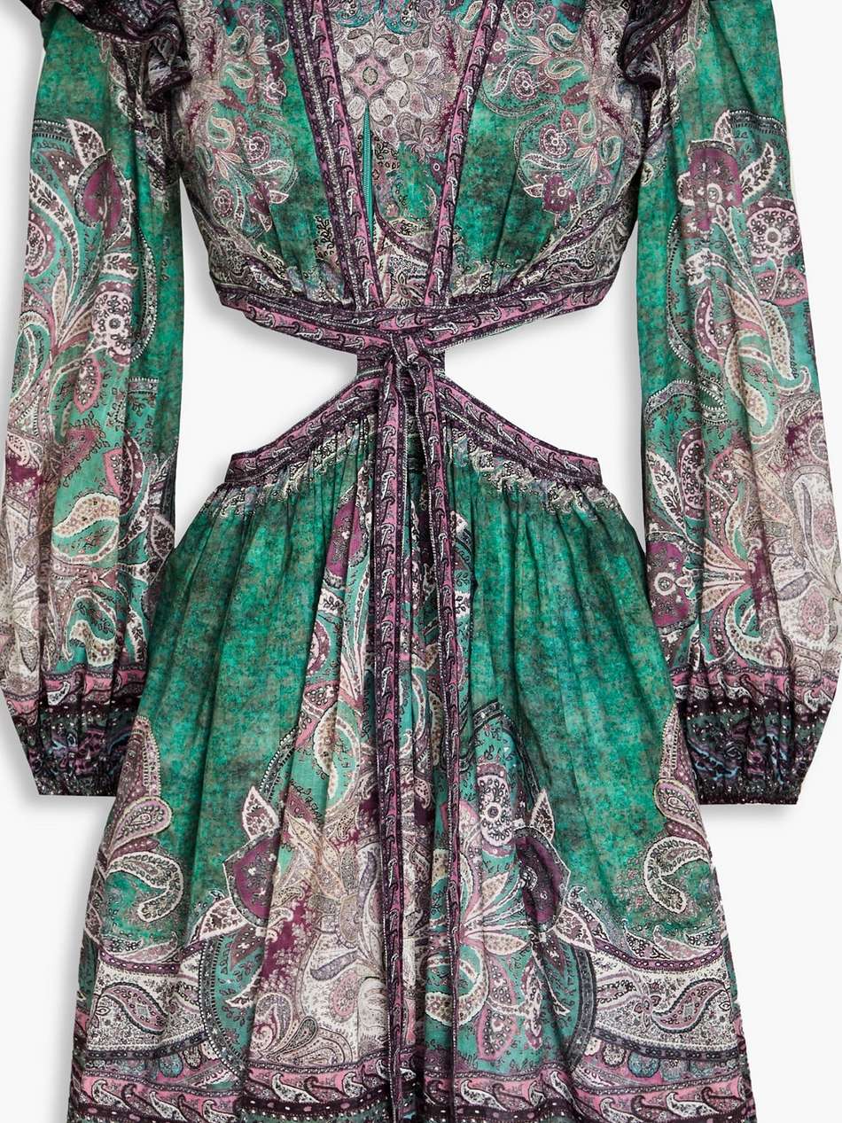 cutout paisley-print cotton-gauze mini dress