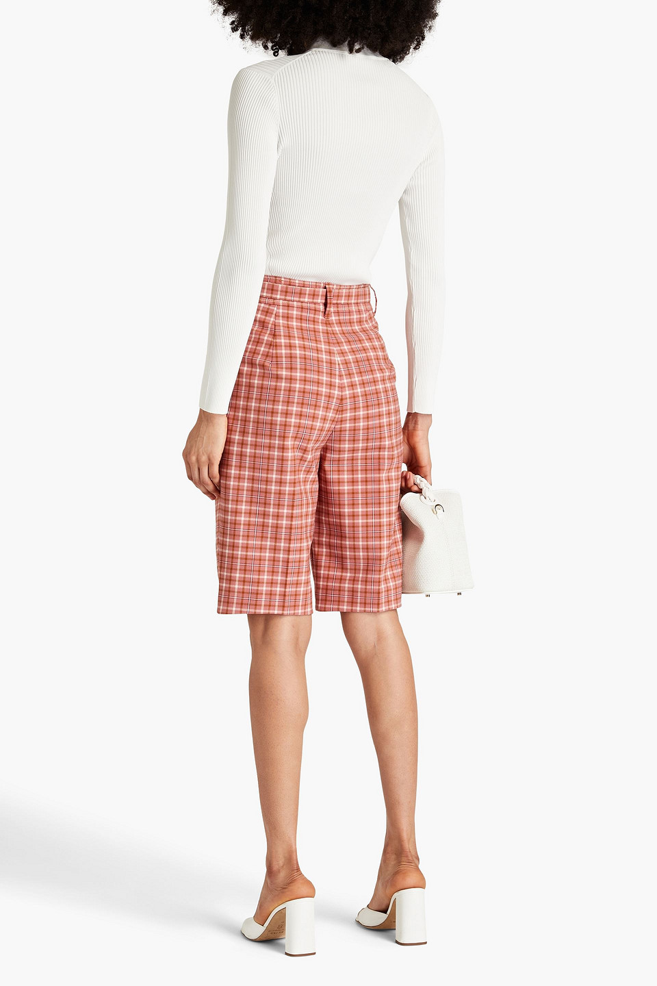 Shop Zimmermann Belted Checked Jacquard Shorts In Antique Rose