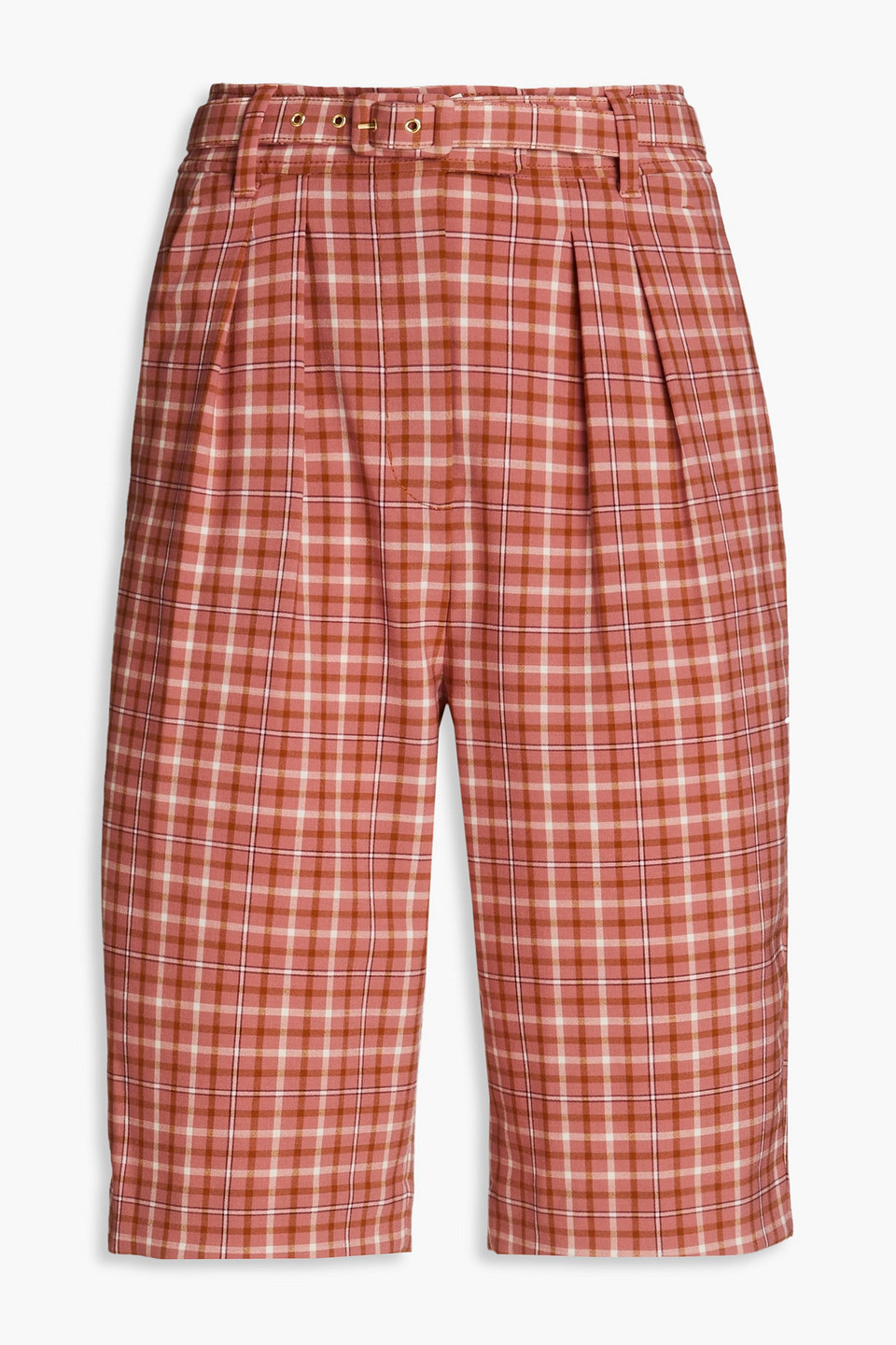 Zimmermann Belted Checked Jacquard Shorts In Antique Rose