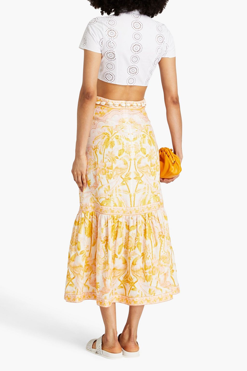 ZIMMERMANN Belted printed linen midi skirt