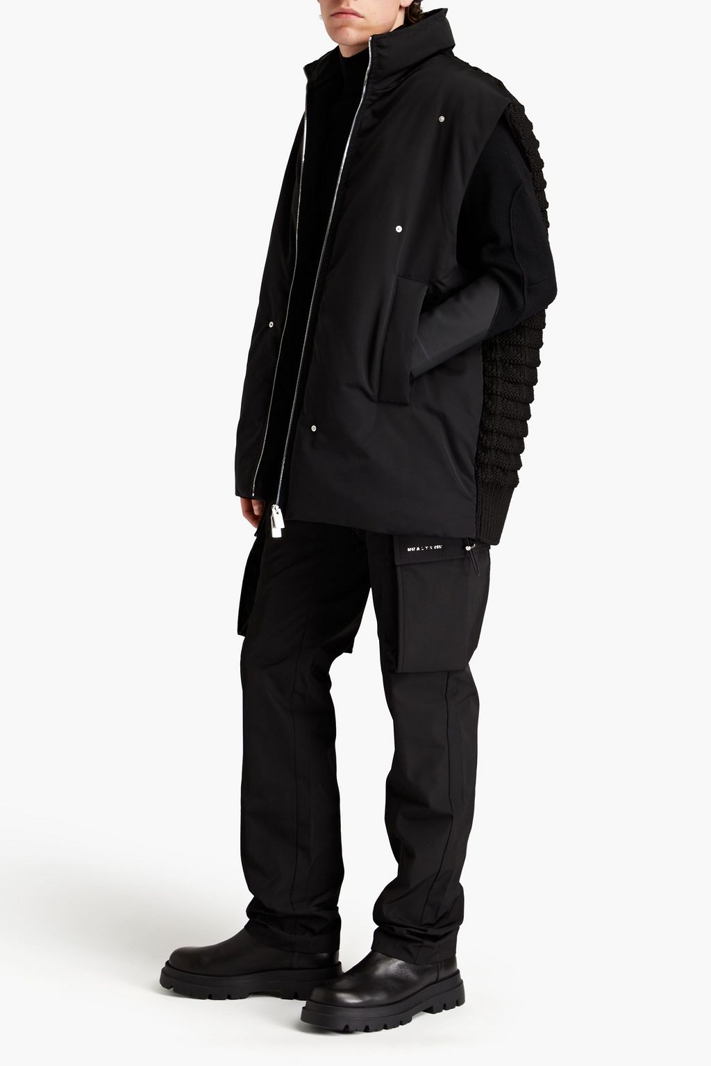 Embellished knit-paneled shell vest - black - L
