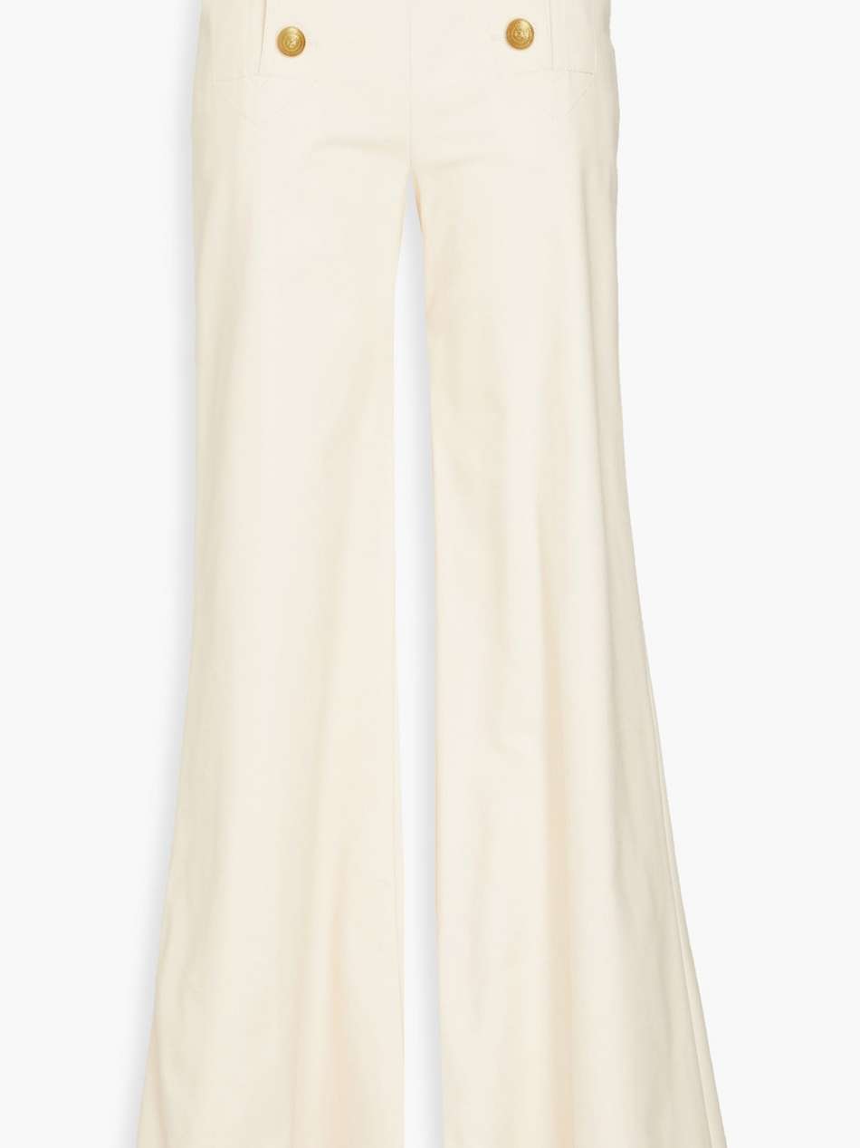 button-embellished cotton-blend wide-leg pants