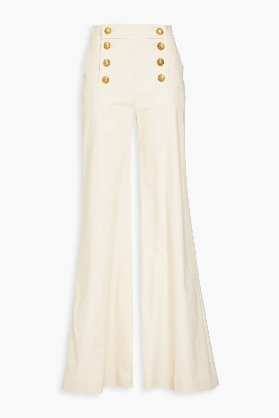 Zimmermann Button-embellished Cotton-blend Wide-leg Pants In Cream