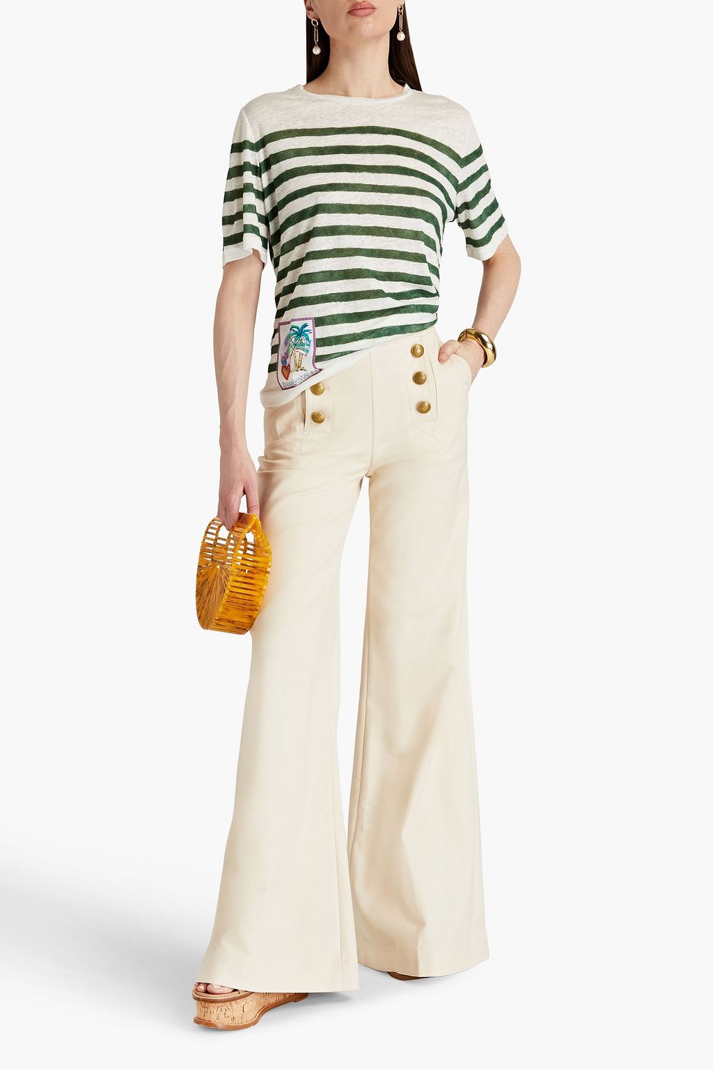 ZIMMERMANN Button-embellished cotton-blend wide-leg pants