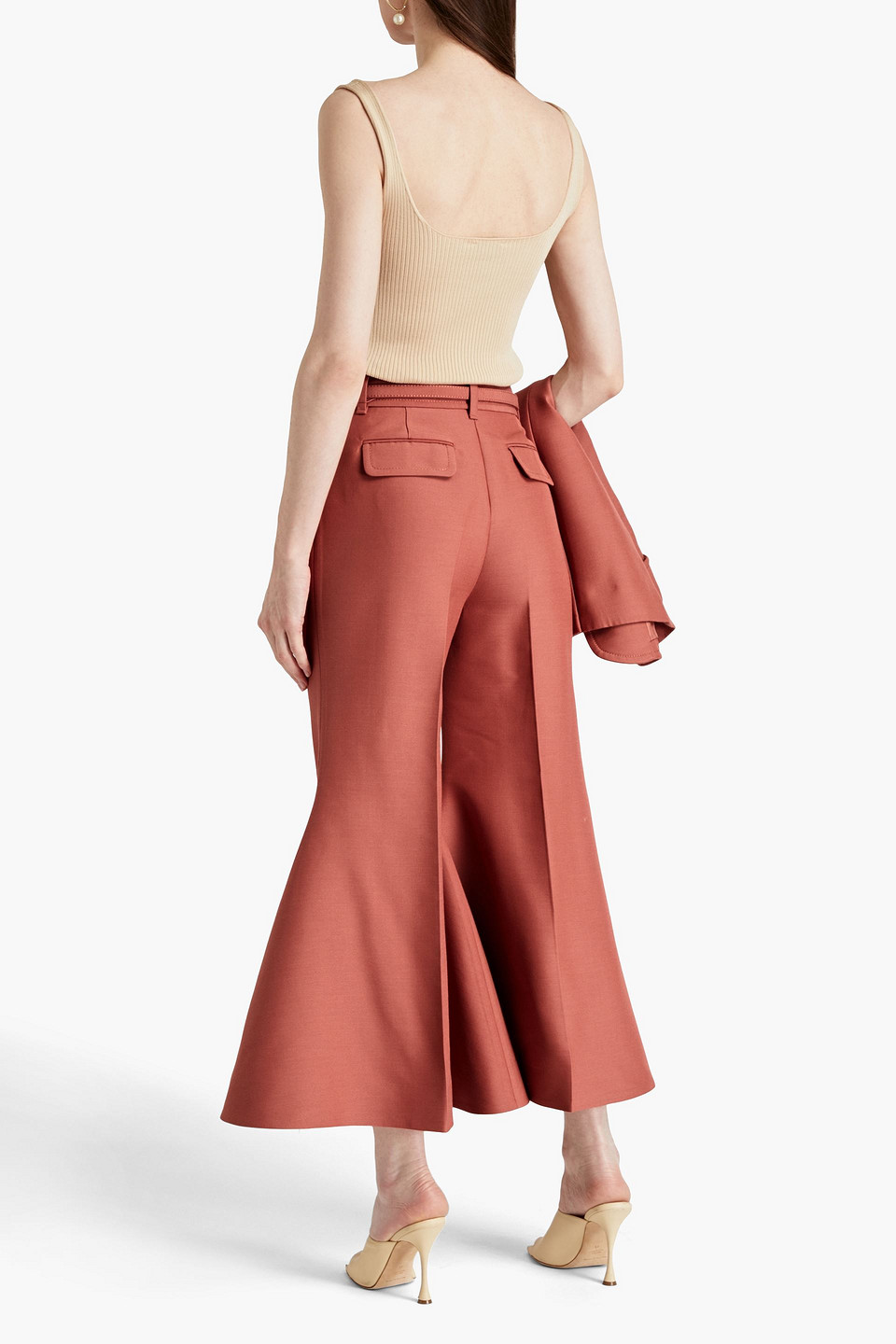 Shop Zimmermann Cropped Wool-blend Flared Pants In Antique Rose