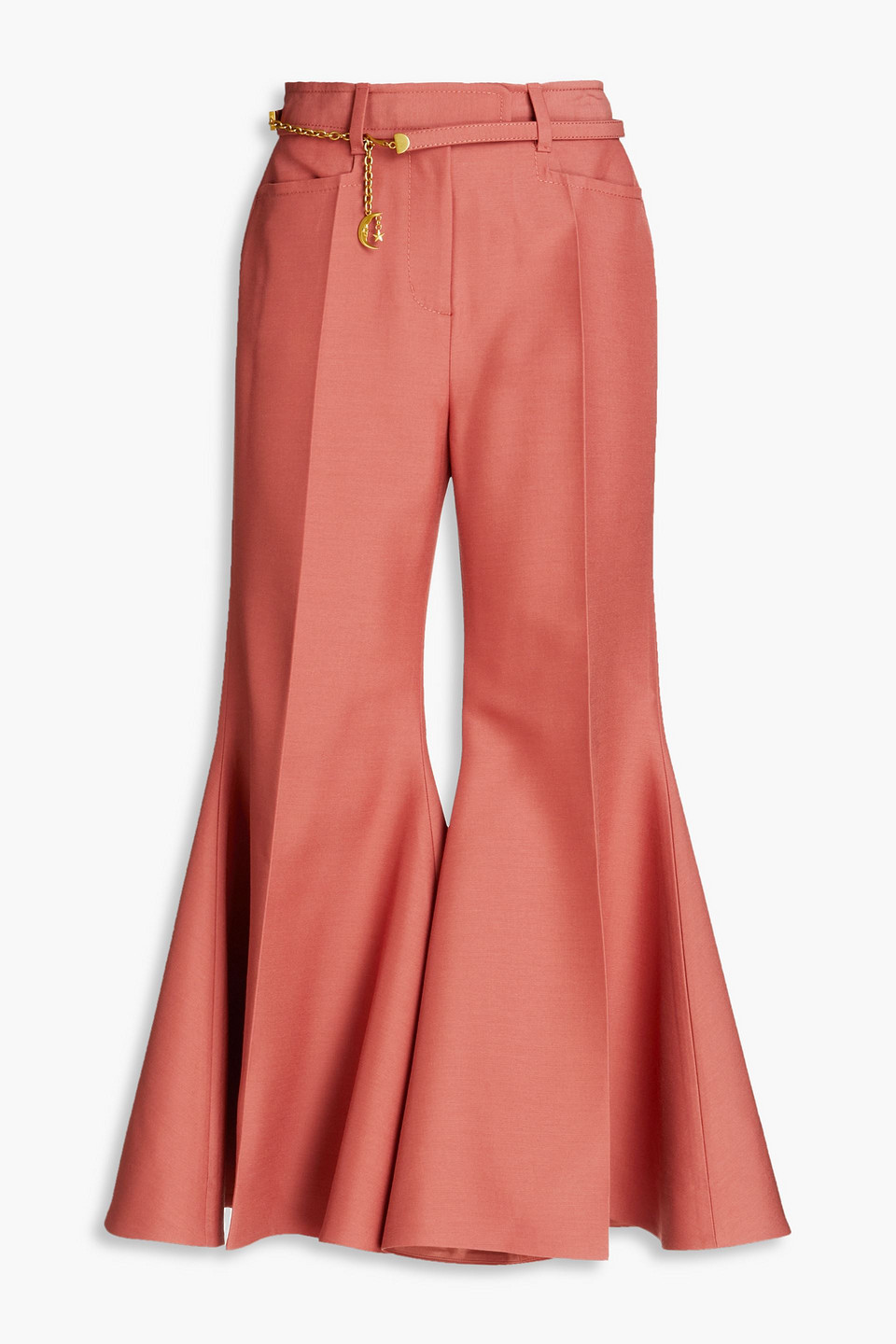 Zimmermann Belted Cropped Wool-blend Flared Pants In Antique Rose