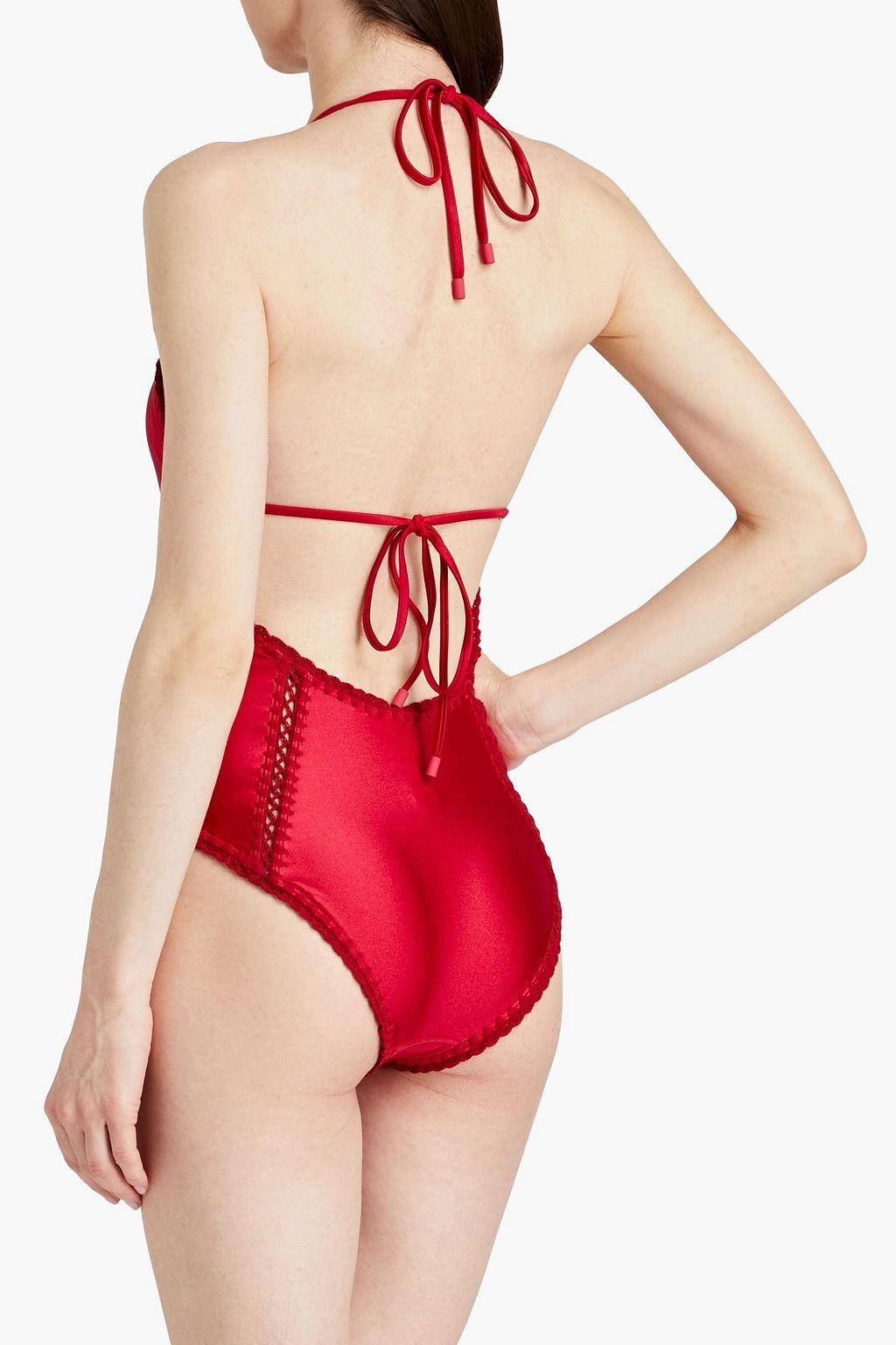 ZIMMERMANN Crochet-trimmed cutout halterneck swimsuit