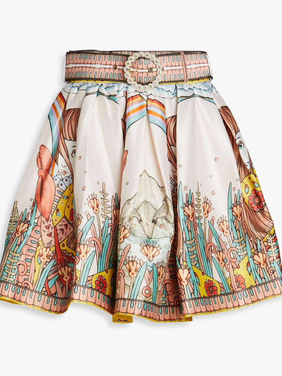 belted printed silk mini skirt