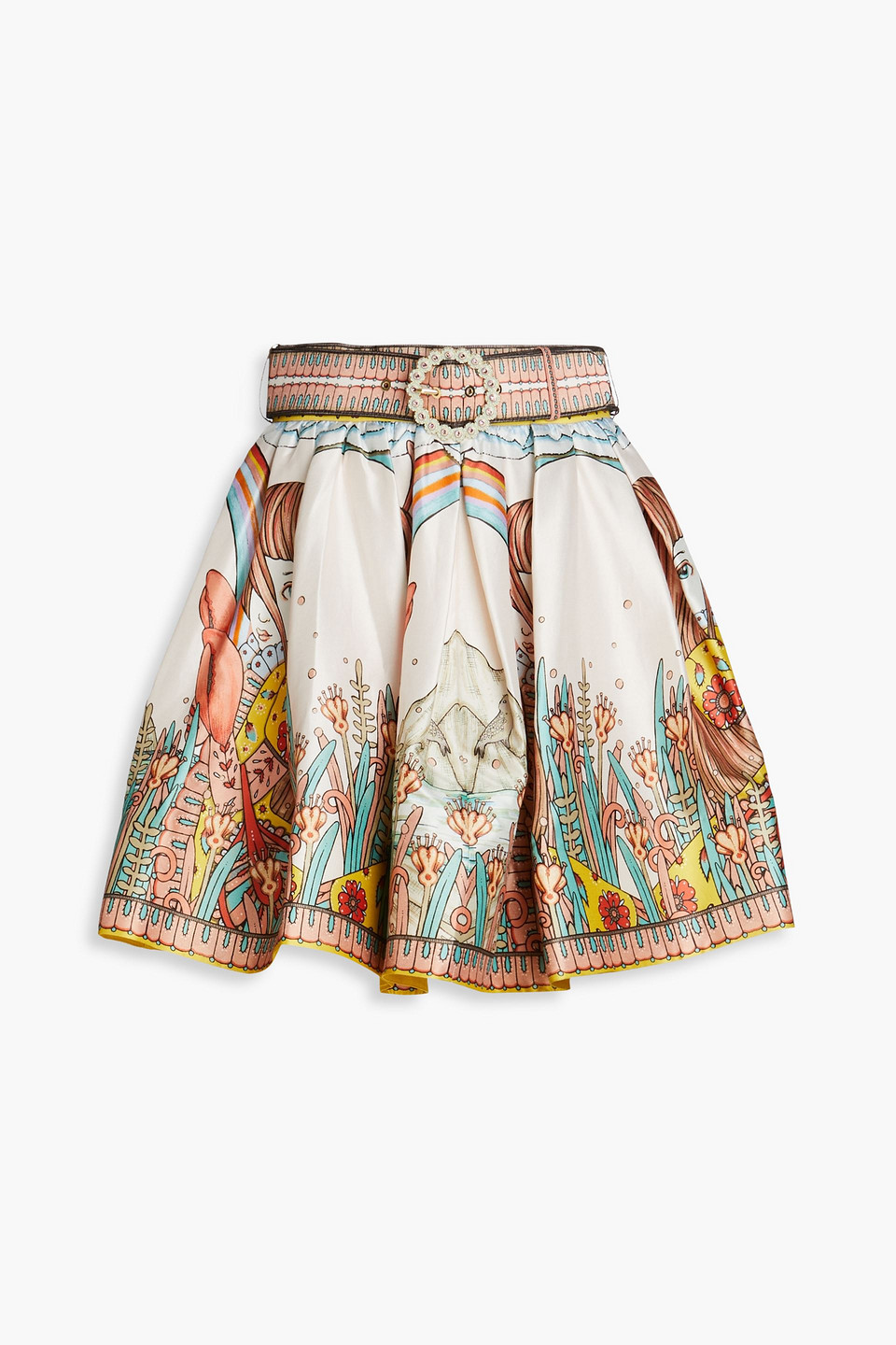 Zimmermann Belted Printed Silk Mini Skirt In Pastel Pink