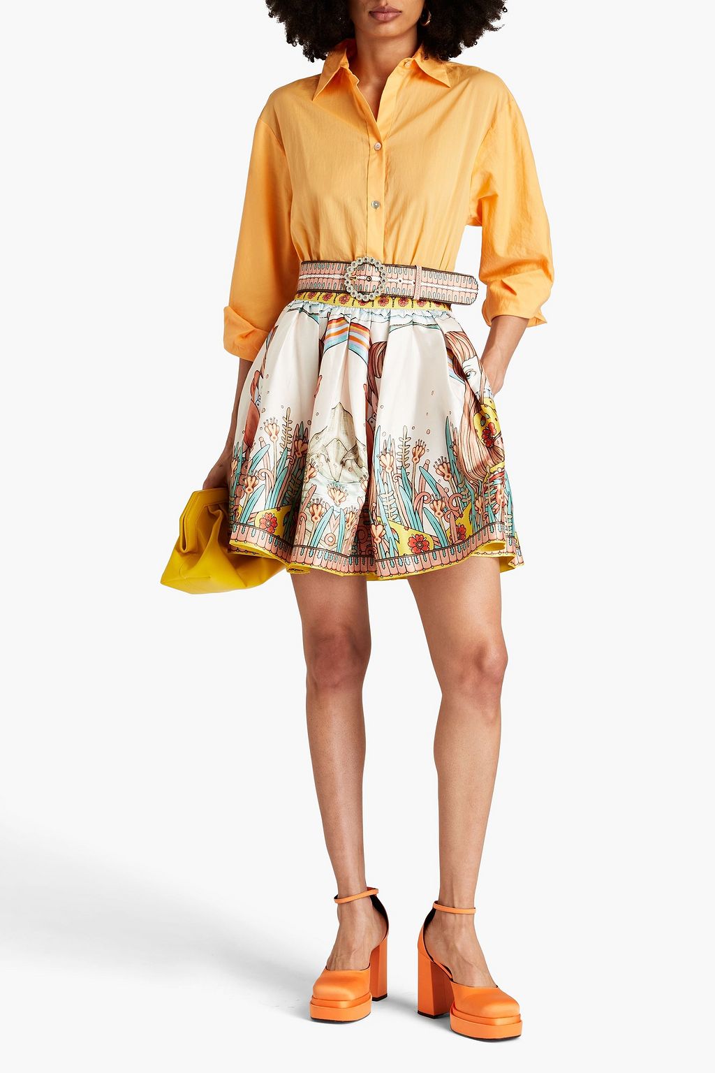 ZIMMERMANN Belted printed silk mini skirt