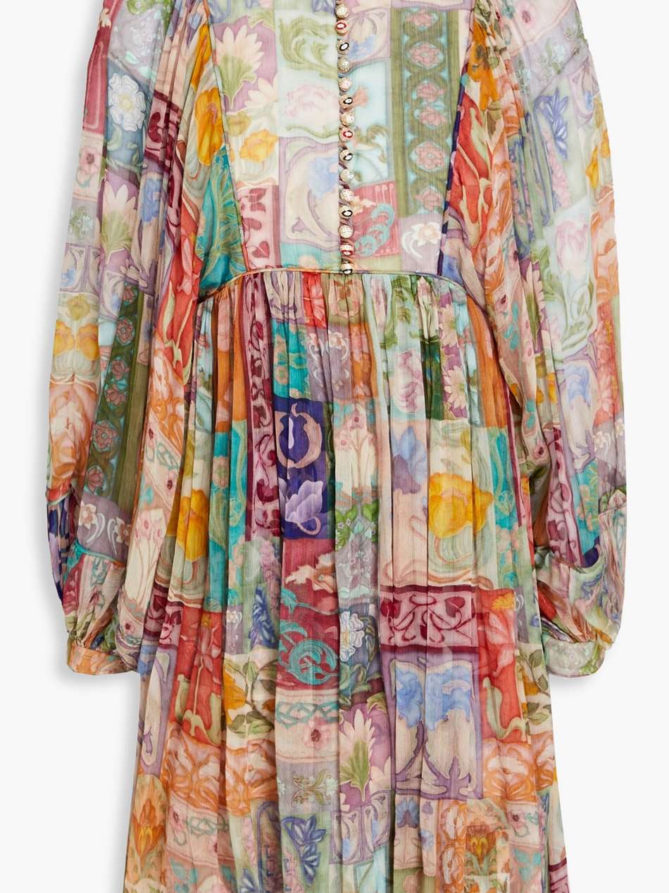 gathered printed georgette mini dress