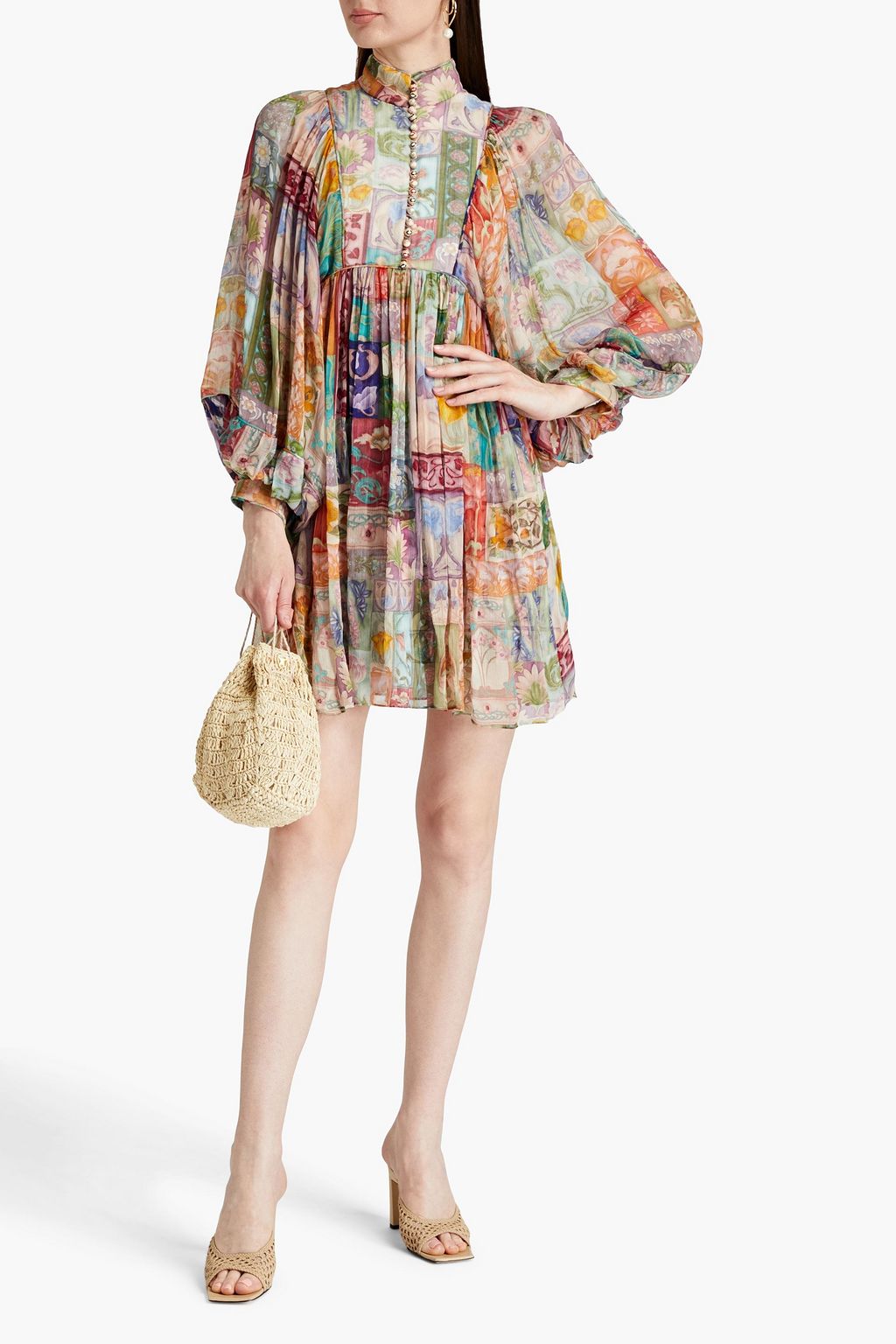 ZIMMERMANN Gathered printed georgette mini dress