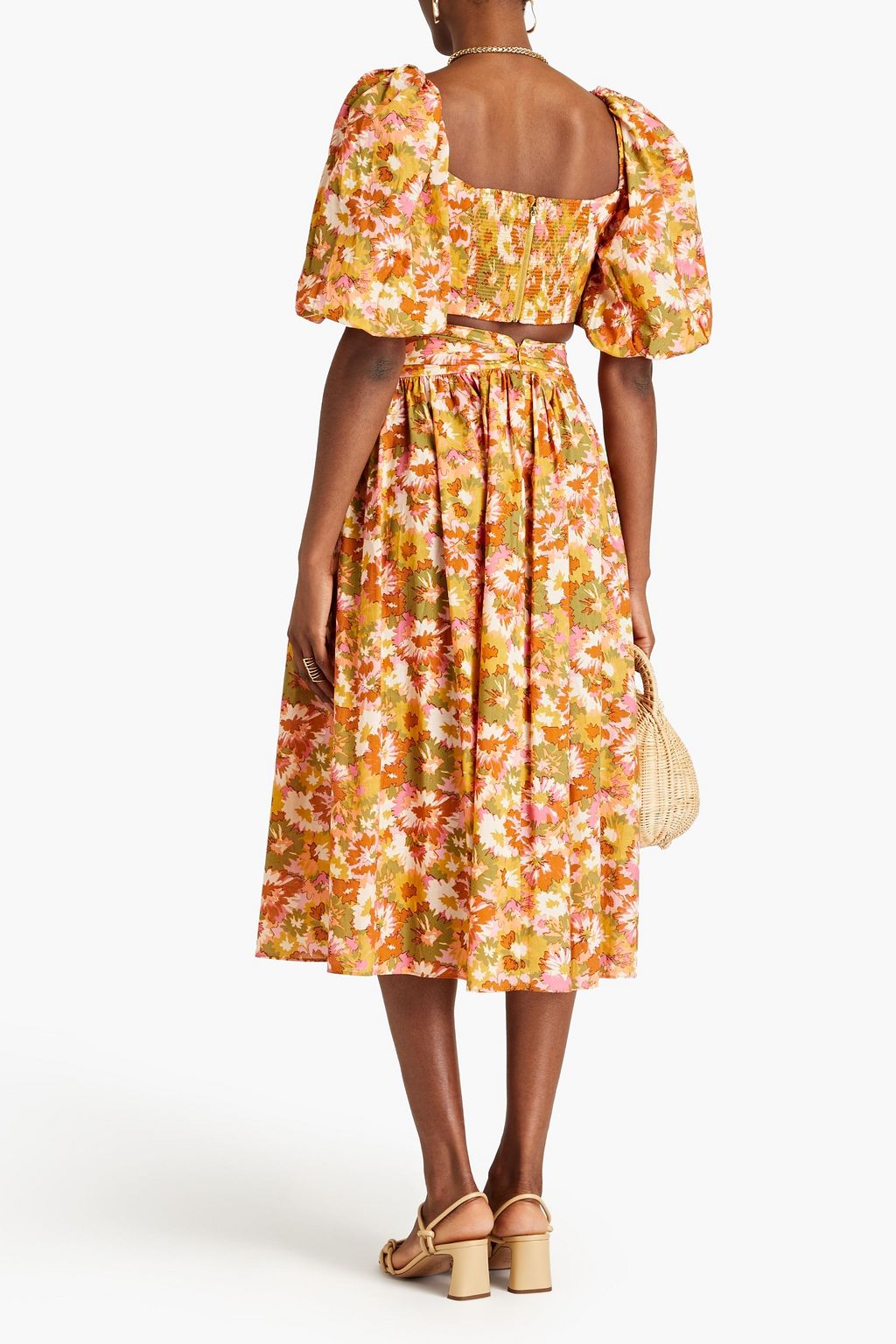 ZIMMERMANN Gathered floral-print cotton midi skirt