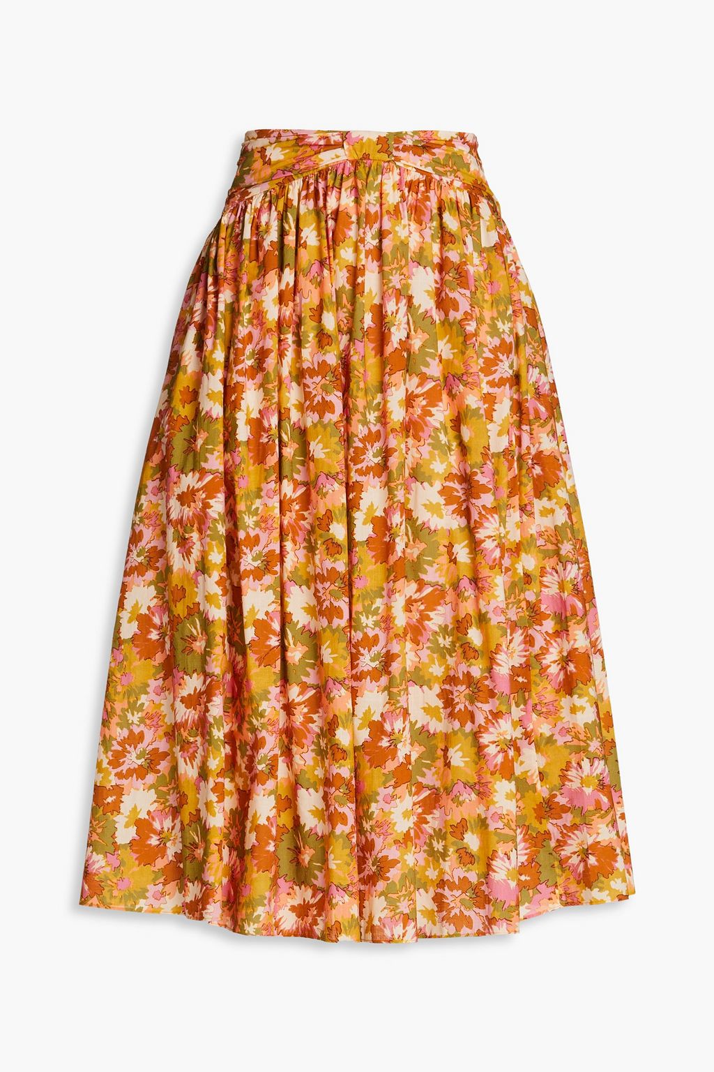 ZIMMERMANN Gathered floral-print cotton midi skirt | Sale up to 70% off ...