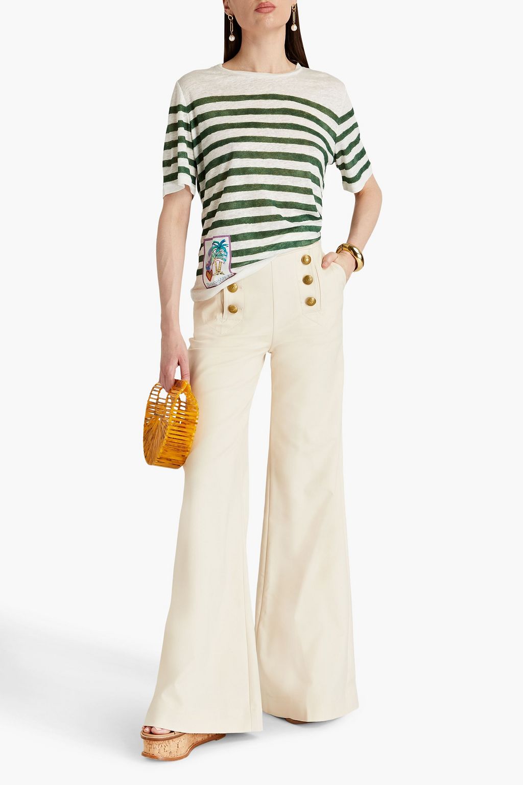 ZIMMERMANN Logo-appliquéd striped linen-jersey T-shirt