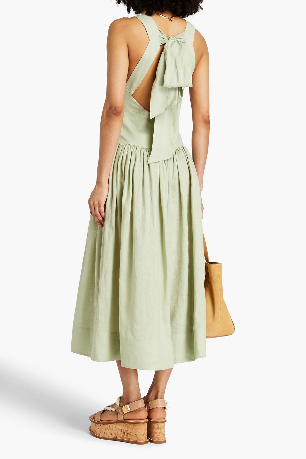 ZIMMERMANN Bow-detailed gathered linen maxi dress