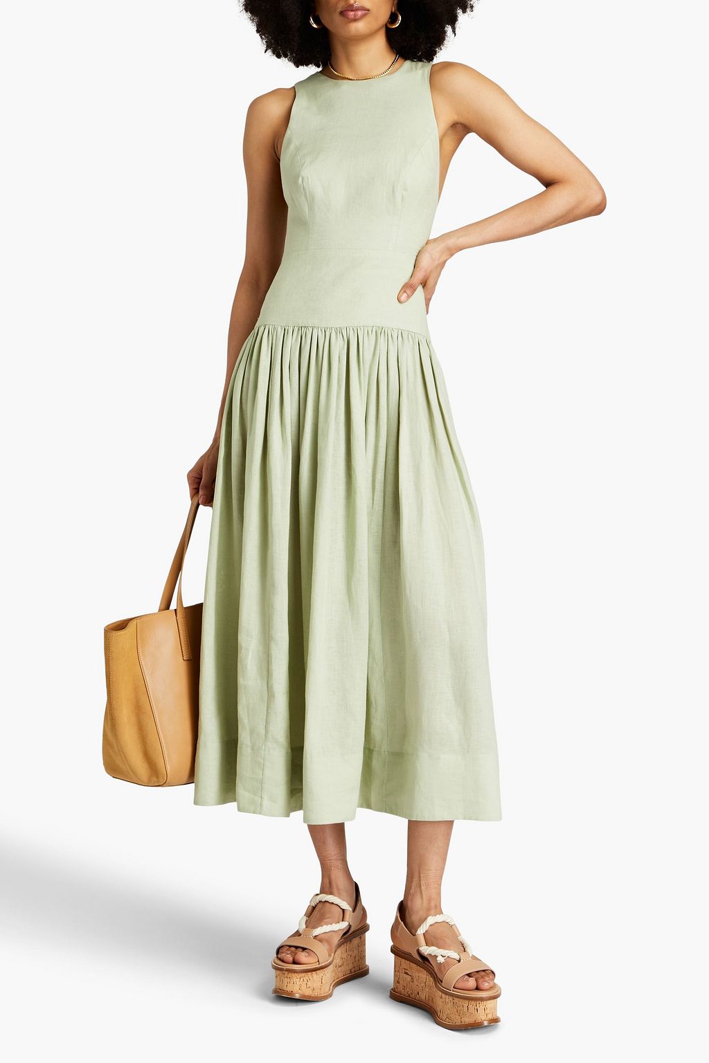 ZIMMERMANN Bow-detailed gathered linen maxi dress
