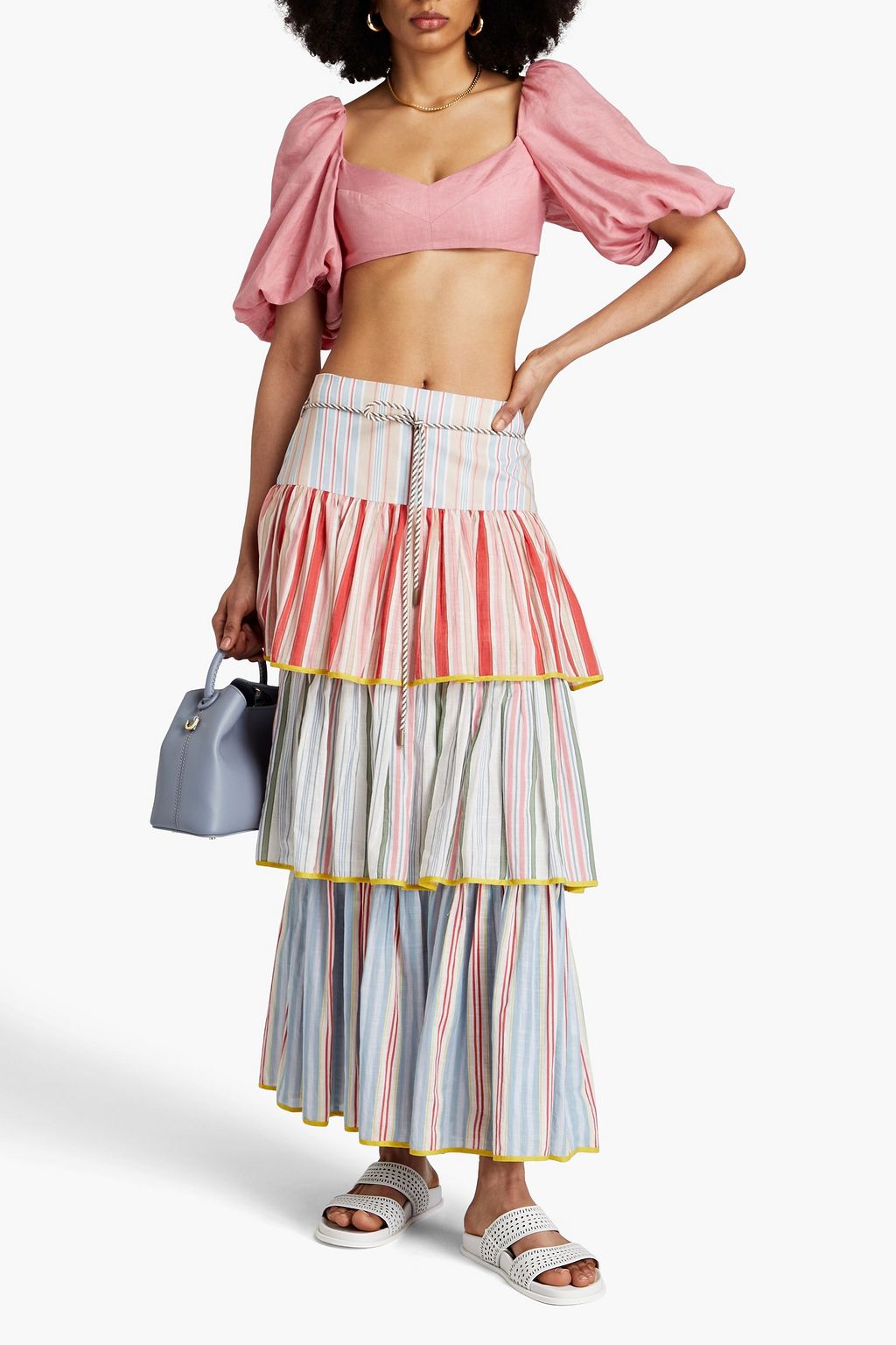 ZIMMERMANN Tiered striped cotton maxi skirt
