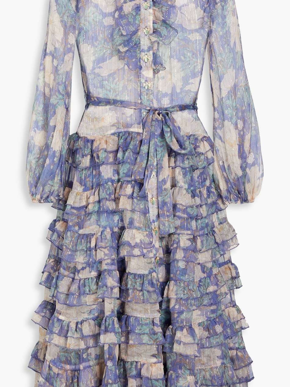 tiered floral-print silk-blend crepon dress