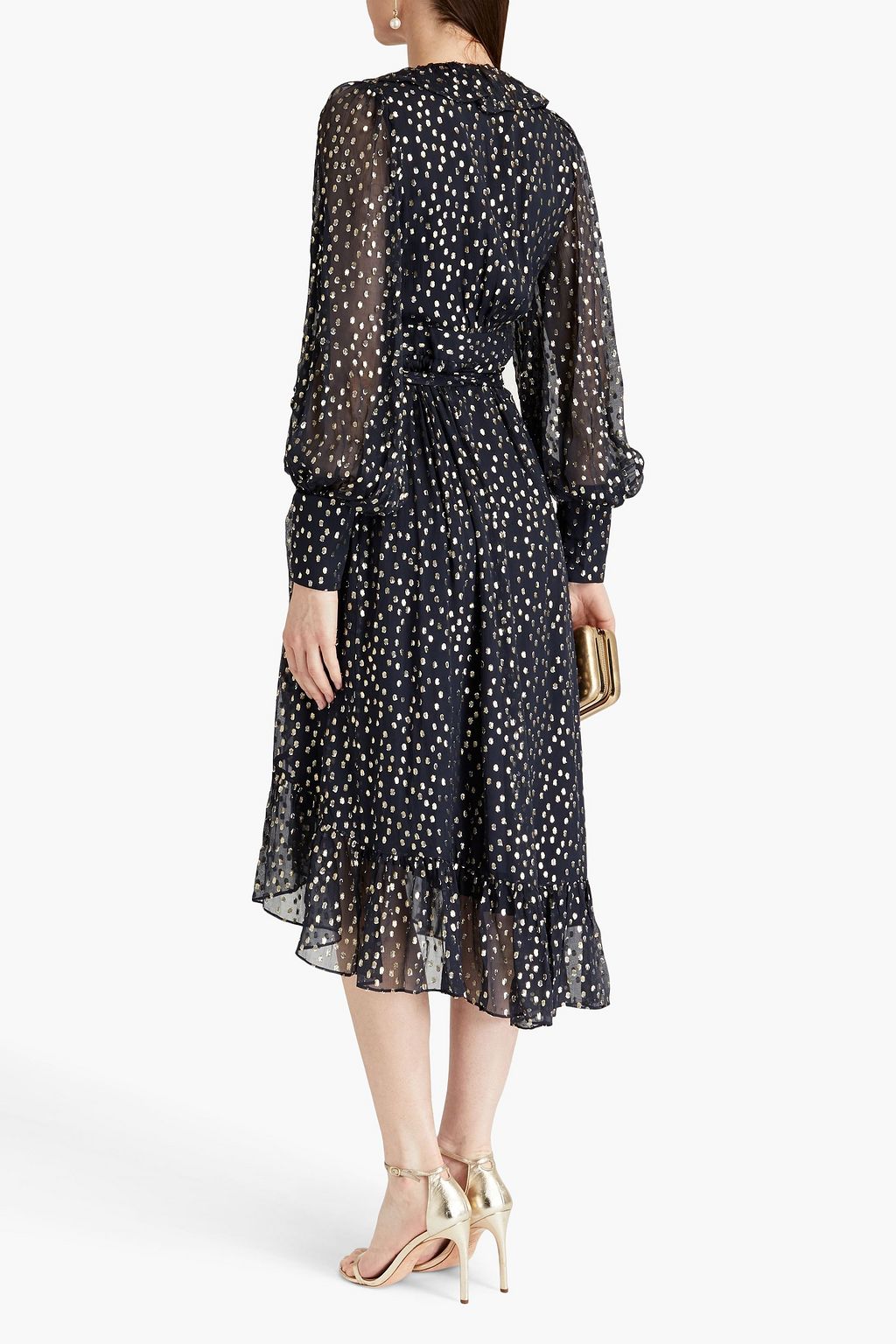 ZIMMERMANN Ruffled metallic fil coupé silk-blend crepon midi wrap dress